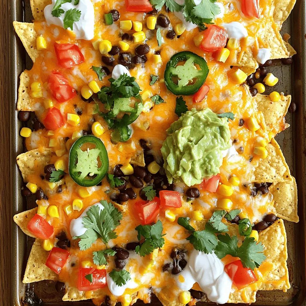 Für dein einfaches Sheet Pan Nacho Dinner brauchst du: - 1 Tüte Tortilla-Chips - 2 Tassen geriebener Cheddar-Käse - 1 Dose (425 g) schwarze Bohnen, abgespült und abgetropft - 1 Tasse Maiskörner (frisch, gefroren oder aus der Dose) - 1 Tasse gewürfelte Tomaten (frisch oder aus der Dose) - 1 Jalapeño, in Scheiben geschnitten (optional für zusätzliche Schärfe) - 1 Tasse Guacamole - 1 Tasse saure Sahne - 1/4 Tasse frischer Koriander, gehackt - 1 Esslöffel Taco-Gewürz - Salz und Pfeffer nach Geschmack Die oben genannten Zutaten reichen für 4 bis 6 Portionen. Du kannst die Menge je nach Bedarf anpassen. Wenn du mehr Gäste hast, verdopple einfach die Zutaten. So bleibt jeder satt und glücklich. Frische Zutaten bringen mehr Geschmack. Ich empfehle, frische Tomaten und Mais zu wählen, wenn möglich. Konservierte Zutaten sind eine gute Alternative, wenn du wenig Zeit hast. Achte darauf, die Bohnen gut abzuspülen, um überschüssiges Salz zu entfernen. Jalapeños kannst du nach Geschmack hinzufügen. Sie bringen eine schöne Schärfe, die gut zu den Käse nachos passt. Heizen Sie Ihren Ofen auf 200 °C vor. Dies sorgt dafür, dass die Nachos gleichmäßig garen. Nehmen Sie ein großes, tiefes Backblech und legen Sie es mit Backpapier aus. Das Backpapier hilft, die Nachos leicht zu lösen und macht die Reinigung einfacher. Beginnen Sie, die Tortilla-Chips gleichmäßig in einer Schicht auf das Backblech zu legen. Achten Sie darauf, dass die Chips nicht übereinander liegen. Dann streuen Sie den geriebenen Cheddar-Käse großzügig über die Chips. Der Käse sollte gut verteilt sein, damit jeder Chip schmelzenden Käse hat. Fügen Sie nun die abgespülten schwarzen Bohnen und die Maiskörner hinzu. Diese Zutaten bringen Geschmack und Textur. Dann kommen die gewürfelten Tomaten und die Jalapeño-Scheiben obendrauf. Das Taco-Gewürz wird gleichmäßig über alles gestreut. Vergessen Sie nicht, mit Salz und Pfeffer abzuschmecken. Schieben Sie das Backblech in den vorgeheizten Ofen. Backen Sie die Nachos für etwa 10–12 Minuten. Der Käse sollte sprudelnd und schön geschmolzen sein. Achten Sie darauf, die Nachos nicht zu lange zu backen, damit sie nicht zu trocken werden. Nach dem Backen nehmen Sie das Blech vorsichtig aus dem Ofen. Lassen Sie die Nachos ein paar Minuten abkühlen, bevor Sie sie mit Guacamole und saurer Sahne toppen. Garnieren Sie das Ganze mit frischem Koriander. So sieht Ihr einfaches Sheet Pan Nacho Dinner lecker und einladend aus. Ein häufiger Fehler ist, die Chips zu lange zu backen. Sie werden dann weich und matschig. Achten Sie darauf, die Backzeit genau zu befolgen. Ein weiterer Fehler ist, zu viel Käse zu verwenden. Das kann die Nachos schwer machen. Verwenden Sie die richtige Menge und verteilen Sie den Käse gleichmäßig. Ich empfehle, zwei Tassen geriebenen Cheddar-Käse zu verwenden. Cheddar schmilzt gut und hat tollen Geschmack. Sie können auch eine Mischung aus Käsesorten nutzen. Fügen Sie etwas Monterey Jack für mehr Cremigkeit hinzu. Experimentieren Sie mit Käse, bis Sie Ihr perfektes Verhältnis finden. Servieren Sie die Nachos direkt auf dem Backblech. Das macht das Essen gesellig und einfach. Stellen Sie kleine Schalen mit Guacamole und saurer Sahne bereit. So kann jeder nach Belieben toppen. Garnieren Sie die Nachos mit frischem Koriander für Farbe und Geschmack. Es macht das Gericht auch optisch ansprechend. {{image_4}} Es gibt viele schmackhafte Toppings für dein Sheet Pan Nacho Dinner. Du kannst Oliven, Paprika oder sogar Jalapeños hinzufügen. Diese Zutaten bringen mehr Geschmack und Textur. Oliven geben eine salzige Note, während Paprika frische Süße hinzufügt. Du kannst auch Avocado oder frische Zwiebeln verwenden. Sei kreativ und passe die Nachos deinem Geschmack an! Für die vegetarische Version kannst du den Käse durch pflanzliche Alternativen ersetzen. Es gibt viele leckere vegane Käsesorten auf dem Markt. Du kannst auch mehr Gemüse wie Zucchini oder Pilze hinzufügen. Sie bringen tolle Aromen und sind gesund. So wird dein Gericht nahrhaft und bunt. Auch Bohnen sind eine gute Proteinquelle für Veganer. Wenn du es scharf magst, füge mehr Jalapeños hinzu. Du kannst die Scheiben auch vor dem Backen anbraten. Das intensiviert den Geschmack. Eine weitere Möglichkeit sind scharfe Salsas oder Chilis. Experimentiere mit verschiedenen Schärfegraden, um die perfekte Balance zu finden. Dies gibt deinen Nachos einen aufregenden Kick, der deine Gäste beeindrucken wird. Nach dem genussvollen Essen bleiben oft Reste übrig. Um die Nachos frisch zu halten, lege sie in einen luftdichten Behälter. Achte darauf, die Nachos nicht direkt übereinander zu stapeln. So bleibt der Käse schön geschmolzen und die Chips knusprig. Wenn du sie in den Kühlschrank stellst, halten sie etwa 2 bis 3 Tage. Um die Nachos wieder aufzuwärmen, benutze den Ofen. Heize ihn auf 180 °C vor. Lege die Nachos auf ein Backblech und backe sie etwa 5 bis 10 Minuten. So werden sie knusprig und der Käse schmilzt wieder. Du kannst auch etwas frische Guacamole oder Sour Cream hinzufügen, um den Geschmack zu verbessern. Die Haltbarkeit der Zutaten variiert. Tortilla-Chips halten sich gut über Monate, wenn sie ungeöffnet sind. Geriebener Käse bleibt im Kühlschrank etwa 1 Woche frisch. Schwarze Bohnen aus der Dose sind bis zu 2 Jahre haltbar, solange sie ungeöffnet sind. Frischer Koriander sollte innerhalb von 3 bis 5 Tagen verbraucht werden. Achte auf das Ablaufdatum der Zutaten, um die beste Qualität zu sichern. Um die Nachos für eine Party anzupassen, sind die Möglichkeiten groß. Fügen Sie verschiedene Käsesorten hinzu, wie Gouda oder Pepperjack. Verwenden Sie auch verschiedene Toppings wie Oliven, Paprika oder Avocado. Sie können auch Taco-Fleisch oder Hähnchen hinzufügen, um mehr Geschmack zu bieten. Machen Sie eine eigene Salsa oder einen scharfen Dip, um für Abwechslung zu sorgen. Servieren Sie die Nachos in kleinen Portionen oder in mehreren Schalen. So können die Gäste nach Belieben wählen. Ja, Sie können die Nachos im Voraus zubereiten. Bereiten Sie alle Zutaten vor und lagern Sie sie getrennt. Legen Sie die Chips und die Toppings in Schichten auf ein Backblech. Decken Sie es mit Folie ab und stellen Sie es in den Kühlschrank. Backen Sie die Nachos einfach kurz vor dem Servieren. So bleibt der Käse schmelzend und die Chips knusprig. Gute Beilagen sind Guacamole, saure Sahne und frische Salsa. Auch ein frischer Salat passt gut dazu. Servieren Sie Nachos mit eingelegten Jalapeños oder frischem Koriander. Diese Beilagen ergänzen die Aromen und machen das Essen noch besser. Um köstliche Nachos zuzubereiten, brauchen Sie die richtigen Zutaten und eine klare Anleitung. Wir haben die Zutaten aufgelistet und die perfekten Mengen für 4-6 Portionen angegeben. Sie haben gelernt, wie wichtig die Zubereitung und das Backen sind, um den Käse perfekt zu schmelzen. Wir haben auch Tipps gegeben, um Fehler zu vermeiden und Variationen zu erkunden. Denken Sie daran, Ihre Reste richtig zu lagern und genießen Sie Ihre Nachos so oft wie möglich!