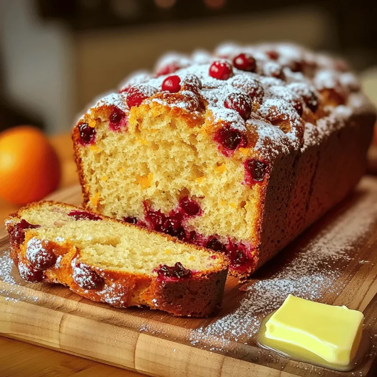 Für ein leckeres Cranberry Orange Bread brauchst du einige wichtige Zutaten. Diese Zutaten sorgen für den tollen Geschmack und die fluffige Textur. Hier ist, was du brauchst: - 2 Tassen Weizenmehl - 1 Tasse frische, grob gehackte Cranberries - 1/2 Tasse frisch gepresster Orangensaft - Schale von 1 mittelgroßen Orange (Abrieb) - 1/2 Tasse Zucker - 1/4 Tasse ungesalzene Butter, geschmolzen - 1 großes Ei - 1 Teelöffel Backpulver - 1/2 Teelöffel Natron - 1/4 Teelöffel Salz - 1/2 Teelöffel gemahlener Zimt Diese Zutaten sind leicht zu finden und frisch zu halten. Wenn du sie zusammenfügst, wird dein Brot köstlich. Du kannst das Rezept nach deinem Geschmack anpassen. Füge Nüsse wie Walnüsse oder Pekannüsse hinzu. Diese machen das Brot noch knuspriger und geben mehr Textur. Du kannst auch Gewürze ausprobieren. Zum Beispiel passt Muskatnuss gut zu diesem Brot. Frische Zutaten sind der Schlüssel zu einem guten Brot. Achte darauf, frische Cranberries zu wählen. Sie sollten fest und glänzend sein. Für den Orangensaft verwende frische Orangen. So bekommst du den besten Geschmack. Wenn du die Schale reibst, achte darauf, nur die oberste Schicht zu nehmen. Das gibt dir das beste Aroma. Mit diesen Tipps und Zutaten kannst du dein Cranberry Orange Bread perfekt zubereiten. Du kannst das vollständige Rezept für detaillierte Anweisungen finden. Heize deinen Backofen auf 175°C vor. Das ist wichtig, um ein gleichmäßiges Backen zu erreichen. Fette eine Kastenform ein oder lege sie mit Backpapier aus. Das macht das Herausnehmen des Brotes leichter. In einer großen Schüssel vermenge die trockenen Zutaten. Das sind Weizenmehl, Zucker, Backpulver, Natron, Salz und Zimt. Rühre alles mit einem Schneebesen gut durch. Achte darauf, dass alles gleichmäßig vermischt ist. So sorgt es für eine tolle Textur im Brot. Jetzt kommen die feuchten Zutaten. Du benötigst geschmolzene Butter, frisch gepressten Orangensaft, Orangenschalenabrieb und ein Ei. Diese Zutaten bringen Geschmack und Feuchtigkeit in das Brot. Sie helfen, die trockenen Zutaten zu verbinden. Mische sie gut, bis die Mischung glatt ist. Gieße die feuchten Zutaten in die Schüssel mit den trockenen Zutaten. Rühre vorsichtig, bis alles gerade so vermischt ist. Vermeide es, zu viel zu mischen. Dadurch bleibt das Brot fluffig. Fülle den Teig in die Kastenform. Backe das Brot 50 bis 60 Minuten. Um sicherzugehen, dass es fertig ist, stecke einen Zahnstocher in die Mitte. Wenn er sauber herauskommt, ist das Brot bereit. Lass es nach dem Backen etwa 10 Minuten in der Form abkühlen. Danach lege das Brot auf einen Kuchenrost. So kann es vollständig auskühlen. Ein häufiger Fehler ist, die Zutaten zu stark zu mischen. Mischen Sie die trockenen und feuchten Zutaten nur bis sie verbunden sind. Zu viel Mixen kann das Brot hart machen. Achten Sie darauf, die Backzeit genau zu überprüfen. Wenn das Brot zu lange backt, wird es trocken. Verwenden Sie einen Zahnstocher, um die Garheit zu testen. Wenn er sauber herauskommt, ist das Brot fertig. Die richtige Konsistenz ist wichtig. Der Teig sollte feucht, aber nicht flüssig sein. Verwenden Sie frische Cranberries, um den Teig saftig zu halten. Wenn der Teig zu dick ist, fügen Sie etwas mehr Saft hinzu. Achten Sie darauf, keine Klumpen von Mehl zu sehen. Sie wollen einen glatten Teig, aber nicht übermixen. So bleibt das Brot fluffig und lecker. Lagern Sie das Brot in einem luftdichten Behälter. So bleibt es frisch und saftig. Es ist am besten, das Brot bei Raumtemperatur zu lagern. Wenn Sie es länger aufbewahren möchten, können Sie es einfrieren. Wickeln Sie es gut in Frischhaltefolie ein und legen Sie es in einen Gefrierbeutel. So bleibt der Geschmack erhalten. Nutzen Sie das Brot innerhalb von drei Monaten aus dem Gefrierfach. {{image_4}} Cranberry Orange Bread schmeckt toll mit Nüssen. Sie fügen einen schönen Crunch hinzu. Ich empfehle, Walnüsse oder Pekannüsse zu verwenden. Diese Nüsse passen gut zu den frischen Cranberries. Mischen Sie die gehackten Nüsse einfach in den Teig. Achten Sie darauf, sie gleichmäßig zu verteilen. So hat jeder Bissen etwas von ihnen. Wenn Sie etwas Neues ausprobieren möchten, denken Sie an andere Früchte. Anstelle von Cranberries können Sie Himbeeren oder Heidelbeeren verwenden. Diese Früchte bringen eine andere Süße ins Brot. Schneiden Sie sie grob und fügen Sie sie wie die Cranberries hinzu. Sie können auch getrocknete Früchte verwenden, aber beachten Sie, dass sie süßer sind. Reduzieren Sie dann den Zucker im Rezept. Für eine glutenfreie Variante nutzen Sie glutenfreies Mehl. Achten Sie darauf, dass es im Rezept gleich ersetzt wird. Viele Marken bieten glutenfreies Mehl an, das gut funktioniert. Fügen Sie zusätzlich ein Bindemittel wie Guarkernmehl hinzu. So bleibt das Brot fluffig und lecker. Halten Sie sich an die restlichen Schritte im Rezept. Sie werden ein köstliches Brot haben! Für das vollständige Rezept klicken Sie hier: [Full Recipe]. Um Ihr Cranberry Orange Bread frisch zu halten, bewahren Sie es in einem luftdichten Behälter auf. So bleibt das Brot weich und lecker. Stellen Sie den Behälter an einem kühlen, trockenen Ort auf. Vermeiden Sie direkte Sonne oder Feuchtigkeit. Wenn Sie das Brot richtig lagern, bleibt es bis zu fünf Tage frisch. Wenn Sie das Brot länger aufbewahren möchten, frieren Sie es ein. Schneiden Sie das Brot zuerst in Scheiben. Wickeln Sie jede Scheibe in Frischhaltefolie ein und legen Sie sie in einen Gefrierbeutel. So vermeiden Sie Gefrierbrand. Beschriften Sie den Beutel mit dem Datum. Das Brot hält sich bis zu drei Monate im Gefrierfach. Zum Auftauen legen Sie die Scheiben einfach bei Raumtemperatur auf einen Teller. Verwenden Sie übrig gebliebenes Cranberry Orange Bread kreativ. Sie können es zu French Toast verarbeiten. Schneiden Sie es in Würfel und machen Sie einen Brotauflauf. Oder toasten Sie die Scheiben und genießen Sie sie mit Marmelade. Das gibt einen tollen Geschmack! Seien Sie kreativ und probieren Sie neue Ideen aus! Das Backen von Cranberry Orange Bread dauert etwa 50 bis 60 Minuten. Die genaue Zeit kann je nach Ofen variieren. Ich empfehle, nach 50 Minuten einen Zahnstocher in die Mitte zu stecken. Wenn er sauber herauskommt, ist das Brot fertig. So verhinderst du ein Überbacken und sorgst für eine fluffige Textur. Ja, du kannst getrocknete Cranberries verwenden. Sie sind eine gute Alternative, wenn frische Cranberries nicht verfügbar sind. Beachte jedoch, dass getrocknete Cranberries süßer sind. Du solltest den Zuckergehalt im Rezept etwas reduzieren, um ein ausgewogenes Geschmackserlebnis zu erzielen. Wenn du keinen frischen Orangensaft hast, kannst du auch Orangensaft aus der Flasche verwenden. Achte darauf, dass er 100% rein ist. Alternativ kannst du auch Zitronensaft verwenden. Das gibt dem Brot einen anderen, aber frischen Geschmack. Ja, du kannst eine vegane Variante machen. Ersetze das Ei durch 1/4 Tasse Apfelmus oder einen Chia-Pudding. Für die Butter kannst du pflanzliche Margarine verwenden. So bleibt der Geschmack erhalten, und du hast ein leckeres veganes Brot. Wenn du mehr Tipps für eine vegane Zubereitung brauchst, schau dir die [Full Recipe] an. Cranberry Orange Bread ist ein leckeres und einfach zu backendes Brot. Wir haben die Hauptzutaten und Tipps zur Auswahl frischer Zutaten besprochen. Die Schritt-für-Schritt-Anleitung macht das Backen leicht und sicher. Du kannst häufige Fehler vermeiden und den Teig perfekt machen. Variationen wie Nüsse oder eine glutenfreie Option bieten viele Möglichkeiten. Zum Schluss hilft die richtige Lagerung, dass dein Brot frisch bleibt. Mit diesen Tipps gelingt dir das perfekte Cranberry Orange Bread!