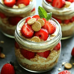 - 1 Tasse Haferflocken (rolld) - 1 ½ Tassen Mandelmilch oder Milch nach Wahl - 1 Tasse Erdbeeren, entkelcht und in Scheiben geschnitten Die Basis für unsere Overnight Oats sind Haferflocken. Sie geben dir einen tollen Start in den Tag. Haferflocken sind nahrhaft und halten lange satt. Mandelmilch ist leicht und hat einen feinen Geschmack. Du kannst auch normale Milch verwenden, wenn du magst. Die Erdbeeren bringen eine süße Frische. Achte darauf, die besten Erdbeeren zu wählen. Sie sollten reif und saftig sein. - ½ Tasse griechischer Joghurt (vanille oder natur) - 2 Esslöffel Ahornsirup oder Honig - 1 Teelöffel Vanilleextrakt - ¼ Teelöffel Salz - 2 Esslöffel zerbröselte Grahamcracker (zum Garnieren) Griechischer Joghurt macht die Oats cremig und lecker. Du kannst Vanillejoghurt für einen süßeren Geschmack wählen. Ahornsirup oder Honig süßen die Mischung. Vanilleextrakt bringt einen tollen Duft. Ein wenig Salz hebt die Aromen hervor und macht alles besser. Die zerbröselten Grahamcracker sind ein tolles Topping und geben etwas Crunch. Du kannst das komplette Rezept und die Zubereitung im [Full Recipe] finden. Um die Haferflockenbasis zu machen, vermenge zuerst die Haferflocken mit der Mandelmilch. Du kannst jede Milch benutzen, die dir gefällt. Rühre alles gut um. Lass die Mischung etwa fünf Minuten stehen. In dieser Zeit werden die Haferflocken weich und nehmen die Flüssigkeit auf. Jetzt kommt der spannende Teil! Rühre den griechischen Joghurt und den Ahornsirup in die Haferflockenbasis. Du kannst auch Honig verwenden, wenn du magst. Füge dann Vanilleextrakt und Salz hinzu. Rühre alles gut, bis es gleichmäßig aussieht. Jetzt kannst du die Erdbeeren vorsichtig unterheben. Vergiss nicht, einige für die Dekoration aufzuheben! Teile die Mischung gleichmäßig in zwei Gläser oder Behälter auf. Decke sie ab und stelle sie über Nacht in den Kühlschrank. So können die Haferflocken die Flüssigkeiten und Aromen aufnehmen. Am nächsten Morgen rührst du alles gut um. Garniere deine Overnight Oats mit den reservierten Erdbeeren und zerbröselten Grahamcrackern. Optional kannst du frische Minzblätter für einen Farbtupfer und Geschmack hinzufügen. Für das vollständige Rezept schau dir den [Full Recipe] an. - Zu wenig Zeit zum Ziehen lassen: Lass die Overnight Oats über Nacht im Kühlschrank. So ziehen die Haferflocken gut durch. Wenn du sie zu früh isst, sind sie oft noch hart und wässrig. Ideal ist eine Ruhezeit von mindestens vier Stunden. - Ungenaue Portionsverteilung: Teile die Mischung gleichmäßig auf. Nutze Gläser oder Behälter, die gleich groß sind. Das sorgt für ein einheitliches Frühstück und hilft dir, die Nährstoffe gut zu kontrollieren. - Verwendung anderer Früchte: Du kannst Erdbeeren durch andere Beeren oder Früchte ersetzen. Blaubeeren, Himbeeren oder sogar Pfirsiche passen gut. Experimentiere mit dem, was du magst oder was gerade Saison hat. - Alternativen zu Milch und Joghurt: Probiere verschiedene Milchsorten wie Kokos- oder Hafermilch. Für den Joghurt kannst du pflanzliche Alternativen verwenden. Das macht das Rezept vielseitig und passt zu verschiedenen Ernährungsweisen. - Kombination mit anderen Frühstückskomponenten: Diese Overnight Oats passen gut zu Nüssen oder Samen. Du kannst auch einen Smoothie dazu servieren. Das bringt Abwechslung und macht das Frühstück noch nahrhafter. - Geschmackliche Akzente setzen: Füge Zimt oder Nussmus hinzu. Das gibt zusätzliche Tiefe im Geschmack. Ein Hauch von Kakao kann auch spannend sein. Lass deiner Kreativität freien Lauf und finde deinen eigenen Twist! {{image_4}} Für eine vegane Version gibt es viele tolle Optionen. Du kannst Pflanzenmilch wie Mandelmilch oder Hafermilch verwenden. Diese Alternativen machen das Rezept leicht und lecker. Statt griechischem Joghurt kannst du Soja- oder Kokosjoghurt verwenden. Diese Optionen geben dir die cremige Textur, die du liebst. Wenn du mehr Protein brauchst, füge einfach Proteinpulver hinzu. Es gibt viele Geschmäcker, wie Vanille oder Schokolade. Eine weitere Option ist, Nussbutter wie Erdnuss- oder Mandelbutter hinzuzufügen. Das macht die Overnight Oats nahrhafter und gibt einen tollen Geschmack. Für die glutenfreie Variante benutze glutenfreie Haferflocken. Diese sind speziell hergestellt, um kein Gluten zu enthalten. So kannst du die Erdbeer-Shortcake-Oats genießen, ohne dir Sorgen zu machen. Achte darauf, dass alle anderen Zutaten auch glutenfrei sind. Probiere diese Variationen aus, um dein Frühstück spannend und lecker zu gestalten. Für das vollständige Rezept schau dir die [Full Recipe] an. - Optimaler Kühlschrankzeitraum: Du kannst deine Erdbeer-Shortcake-Overnight-Oats bis zu 3 Tage im Kühlschrank aufbewahren. Dies macht sie perfekt für eine schnelle, gesunde Frühstücksoption. Du kannst sie einfach in einem luftdichten Behälter lagern. - Wie man die Frische erhält: Um die Frische zu bewahren, decke die Gläser gut ab. Das verhindert, dass die Haferflocken austrocknen oder Gerüche aus dem Kühlschrank aufnehmen. Verwende auch frische Erdbeeren, um den besten Geschmack zu haben. - Wie lange im Voraus man zubereiten kann: Du kannst die Overnight Oats bis zu 4 Tage im Voraus zubereiten. Dies spart Zeit an hektischen Morgen. Bereite sie einfach am Abend vorher vor und stelle sie über Nacht in den Kühlschrank. So sind sie immer bereit, wenn du Hunger hast. Erdbeer-Shortcake-Overnight-Oats bleiben im Kühlschrank frisch für bis zu fünf Tage. Sie sollten die Oats immer in einem luftdichten Behälter aufbewahren. So bleiben sie knackig und lecker. Ich empfehle, die Erdbeeren erst kurz vor dem Servieren hinzuzufügen. Dadurch bleiben sie frisch und farbenfroh. Ja, du kannst die Overnight Oats einfrieren! Fülle sie in einen gefrierfesten Behälter. Achte darauf, etwas Platz zu lassen, da die Oats beim Einfrieren wachsen. So bleiben sie bis zu drei Monate frisch. Um sie zu genießen, lasse sie einfach über Nacht im Kühlschrank auftauen. Rühre sie gut durch und füge frische Erdbeeren hinzu. Es gibt viele Möglichkeiten, die Erdbeer-Shortcake-Overnight-Oats zu variieren. Du kannst verschiedene Früchte wie Himbeeren oder Blaubeeren verwenden. Auch Nüsse oder Samen geben einen tollen Crunch. Probiere verschiedene Joghurtarten aus, wie Kokos- oder Mandeljoghurt. Du kannst sogar Gewürze wie Zimt oder Muskatnuss hinzufügen. Sei kreativ und finde deinen Lieblingsgeschmack! Für die vollständige Anleitung schaue dir das Full Recipe an. Erdbeer-Shortcake-Overnight-Oats sind einfach zuzubereiten und voller Geschmack. Wir haben die Hauptzutaten wie Haferflocken und Erdbeeren besprochen. Zudem haben wir Tipps gegeben, um häufige Fehler zu vermeiden. Denk an Variationen wie vegan oder glutenfrei. Diese Oats lassen sich gut im Kühlschrank aufbewahren und halten lange frisch. Experimentiere mit neuen Zutaten und genieße ein gesundes Frühstück. Du wirst schnell den Geschmack lieben und es immer wieder zubereiten wollen.
