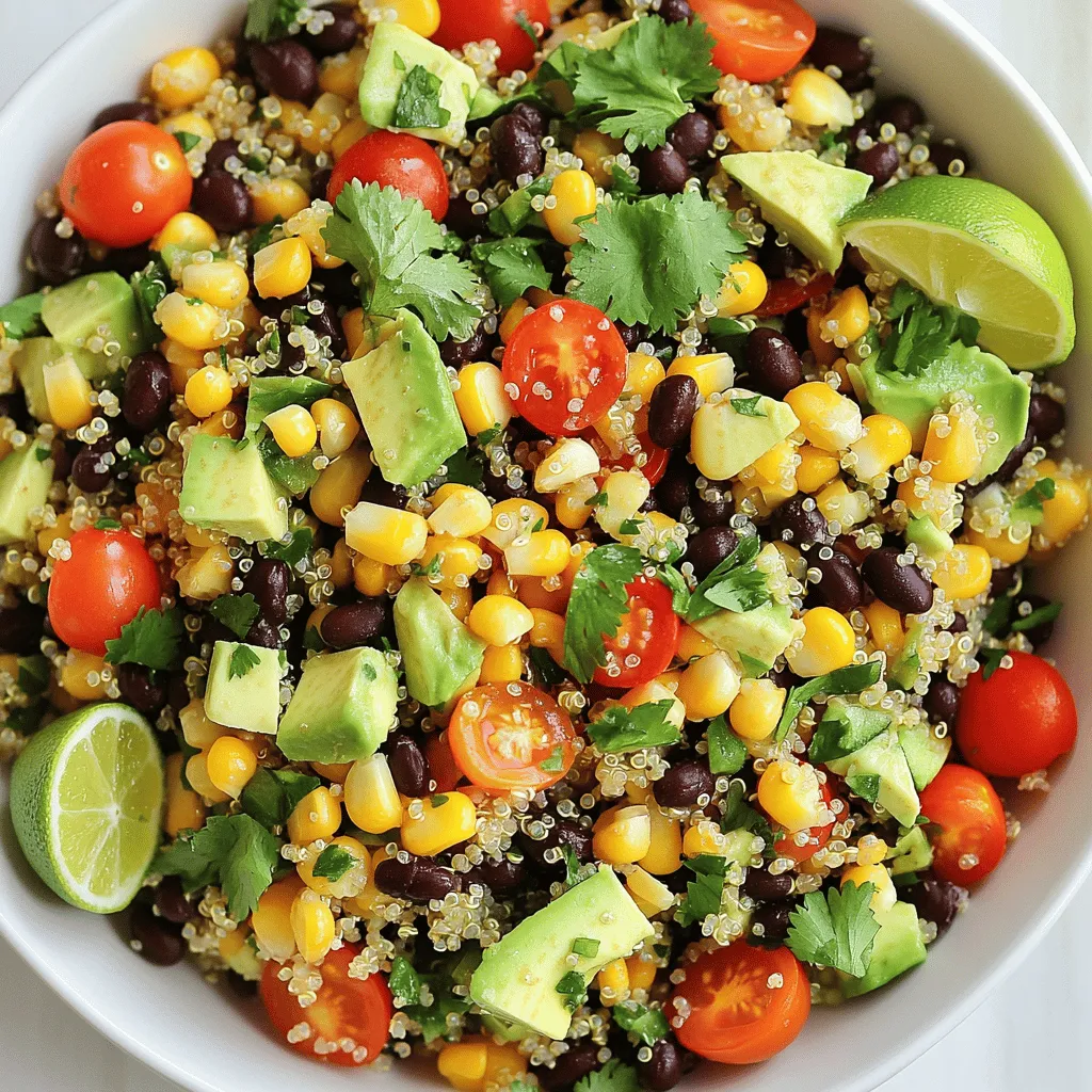 - 1 Tasse Quinoa, gründlich abgespült - 2 Tassen Gemüsebrühe oder Wasser - 1 Dose (425 g) schwarze Bohnen, gut abgespült und abgetropft - 1 Tasse Maiskörner (frisch, aus der Dose oder gefroren) Die Basis des Salats ist die Quinoa. Diese Körner sind nicht nur nahrhaft, sie sind auch glutenfrei. Quinoa hat einen leichten, nussigen Geschmack. Durch das Kochen in Gemüsebrühe wird der Geschmack noch besser. Die schwarzen Bohnen fügen Proteine und Ballaststoffe hinzu. Sie sind perfekt für eine gesunde Ernährung. Maiskörner bringen Süße und Farbe in den Salat. - 1 rote Paprika, gewürfelt - 1 Tasse Kirschtomaten, halbiert - 1 kleine rote Zwiebel, fein gehackt - 1 Avocado, gewürfelt Frisches Gemüse macht den Salat knackig und bunt. Rote Paprika ist süß und gibt einen tollen Kontrast. Kirschtomaten sind saftig und bringen Frische. Die rote Zwiebel hat einen milden Geschmack und sorgt für einen schönen Biss. Avocado macht den Salat cremig und sättigend. - Saft von 1 Limette - 3 Esslöffel Olivenöl - 1 Teelöffel gemahlener Kreuzkümmel - 1 Teelöffel Chili-Pulver - Salz und Pfeffer nach Geschmack Das Dressing ist einfach und lecker. Limettensaft bringt Säure. Das passt gut zu den anderen Zutaten. Olivenöl macht das Dressing glatt und reichhaltig. Kreuzkümmel und Chili-Pulver sorgen für den typischen Geschmack der Südwestküche. Vergessen Sie nicht, mit Salz und Pfeffer abzuschmecken. Für die vollständige Zubereitung und alle Schritte schauen Sie sich das [Full Recipe] an. Um Quinoa richtig zu kochen, beginne mit einer Tasse Quinoa. Spüle sie gründlich mit Wasser ab. Das entfernt Bitterstoffe. In einem mittelgroßen Topf vermenge die Quinoa mit zwei Tassen Gemüsebrühe oder Wasser. Bringe die Mischung bei mittlerer Hitze zum Kochen. Reduziere dann die Hitze und decke den Topf ab. Lasse die Quinoa 15 bis 20 Minuten köcheln, bis sie das Wasser aufgesogen hat. Die Quinoa sollte fluffig und weich sein. Nehme den Topf vom Herd und lasse die Quinoa abkühlen. In einer großen Schüssel kombiniere die anderen Zutaten. Füge eine Dose schwarze Bohnen hinzu. Diese sollten gut abgespült und abgetropft sein. Gebe dann eine Tasse Maiskörner dazu. Würfle eine rote Paprika und halbiere eine Tasse Kirschtomaten. Hacke eine kleine rote Zwiebel fein und füge sie ebenfalls hinzu. Zum Schluss würfle eine Avocado und gebe sie in die Schüssel. Mische alles gut durch. Bereite das Dressing in einer kleinen Schüssel vor. Vermenge den Saft von einer Limette mit drei Esslöffeln Olivenöl. Füge einen Teelöffel gemahlenen Kreuzkümmel und einen Teelöffel Chili-Pulver hinzu. Schmecke das Dressing mit Salz und Pfeffer ab. Sobald die Quinoa abgekühlt ist, füge sie zur großen Schüssel mit dem Gemüse hinzu. Gieße das Dressing gleichmäßig über den Salat. Mische alles vorsichtig, um die Zutaten nicht zu zerdrücken. Rühre abschließend einen Viertel Tasse frischen Koriander unter. Lass den Salat mindestens 30 Minuten im Kühlschrank ruhen, damit sich die Aromen gut entfalten. Für die genauen Zutaten und Mengen schaue dir das [Full Recipe] an. Wenn du Quinoa kochen möchtest, spüle sie zuerst. Das Entfernen der Bitterstoffe ist wichtig. Gib 1 Tasse Quinoa in einen Sieb und spüle sie unter kaltem Wasser. Dann koche die Quinoa in 2 Tassen Gemüsebrühe oder Wasser. Bringe die Flüssigkeit zum Kochen. Reduziere die Hitze, decke den Topf ab und lasse sie 15 bis 20 Minuten köcheln. Die Quinoa ist fertig, wenn sie die Flüssigkeit aufgesogen hat und fluffig aussieht. Das Dressing gibt deinem Salat den besonderen Kick. Du kannst es leicht anpassen. Statt Limettensaft kannst du Zitronensaft verwenden. Experimentiere mit verschiedenen Ölen, wie Avocado- oder Kürbiskernöl. Füge frische Kräuter hinzu, wie Basilikum oder Petersilie. Auch Gewürze wie Paprika oder Knoblauchpulver sind gute Optionen. Diese Variationen machen dein Dressing einzigartig. Wie du deinen Salat anrichtest, ist wichtig. Ein schönes Aussehen macht alles leckerer. Serviere den Salat in einer großen Schüssel oder auf Tellern. Garniere ihn mit frischem Koriander und Limettenspalten. Das sorgt für Farbe und Frische. Du kannst auch etwas Feta oder Avocado oben drauflegen. Das macht den Salat noch ansprechender und einladender. {{image_4}} Um dem Südwest Quinoa Salad mehr Protein zu geben, können Sie Hähnchen hinzufügen. Gekochtes und gewürfeltes Hähnchenbrustfilet passt perfekt. Alternativ können Sie Feta-Käse verwenden. Feta gibt dem Salat eine salzige Note und einen cremigen Geschmack. Diese Zutaten machen das Gericht nahrhafter und sättigender. Für eine rein pflanzliche Version können Sie Tofu verwenden. Tofu nimmt den Geschmack der Gewürze gut auf. Geröstete Kichererbsen bieten auch eine tolle proteinreiche Option. Achten Sie darauf, das Dressing ohne Honig zu machen, damit es vegan bleibt. Stattdessen können Sie Agavendicksaft verwenden. Saisonales Gemüse macht den Salat frischer und leckerer. Im Frühling können Sie Spargel oder Radieschen hinzufügen. Im Sommer schmecken frische Erbsen und Gurken gut. Im Herbst passen geröstete Kürbiswürfel ideal dazu. Diese Zutaten bringen Farbe und neue Aromen in den Salat. Für weitere Tipps und eine vollständige Anleitung schauen Sie sich das Full Recipe an. Der Südwestliche Quinoa-Salat ist frisch und lecker. Wenn du ihn nicht sofort isst, lagere ihn im Kühlschrank. In einem luftdichten Behälter hält er sich etwa 3 bis 5 Tage. Achte darauf, dass der Salat gut verschlossen ist, um ein Austrocknen zu vermeiden. Die Aromen werden mit der Zeit intensiver, was den Salat noch schmackhafter macht. Du kannst den Salat auch einfrieren. Teile ihn in Portionen auf, bevor du ihn einfrierst. Verwende einen gefrierfesten Behälter oder einen Beutel. So bleibt er bis zu 2 Monate frisch. Beim Auftauen lege ihn einfach in den Kühlschrank. Lass ihn über Nacht auftauen, bevor du ihn wieder genießt. Du kannst auch frisches Gemüse hinzufügen, wenn du ihn servierst. Meal-Prep ist eine großartige Möglichkeit, Zeit zu sparen. Du kannst die Quinoa im Voraus kochen und im Kühlschrank aufbewahren. Das Gemüse lässt sich ebenfalls vorbereiten. Schneide die Paprika, Zwiebel und Avocado und bewahre sie in separaten Behältern auf. So hast du alles bereit, wenn du den Salat zubereiten möchtest. Wenn du die Zutaten frisch hältst, bleibt der Salat knackig und lecker. Du kannst das Dressing auch in einem kleinen Glas vorbereiten und es bei Bedarf hinzufügen. Das macht die Zubereitung schnell und einfach. Der Südwestliche Quinoa-Salat bleibt frisch für etwa 3 bis 5 Tage im Kühlschrank. Bewahre ihn in einem luftdichten Behälter auf. So bleibt der Geschmack erhalten. Achte darauf, ihn nicht zu lange stehen zu lassen. Frische Zutaten sind wichtig für den Genuss. Ja, du kannst Quinoa auch in der Mikrowelle zubereiten. Vermenge eine Tasse Quinoa mit zwei Tassen Wasser oder Brühe in einem mikrowellengeeigneten Behälter. Decke den Behälter mit einem Mikrowellen-Deckel oder einem Teller ab. Koche es für etwa 10 bis 15 Minuten. Lass die Quinoa danach stehen, damit sie quellen kann. Der Südwestliche Quinoa-Salat passt gut zu vielen Beilagen. Hier sind einige Ideen: - Gegrilltes Hähnchen - Feta-Käse - Tortilla-Chips - Guacamole - Frisches Brot Diese Beilagen ergänzen den Salat und bringen mehr Geschmack. Die Aromen der Südwestküche kommen aus verschiedenen Kulturen. Sie beinhalten mexikanische, spanische und amerikanische Einflüsse. Typische Gewürze sind Kreuzkümmel, Chili-Pulver und Koriander. Diese Gewürze bringen Wärme und Tiefe in die Gerichte. Sie machen die Speisen reichhaltig und aromatisch. Der südwestliche Quinoa-Salat ist frisch, bunt und gesund. Wir haben die besten Zutaten und Zubereitungsschritte besprochen. Diese Mischung aus Quinoa, Bohnen und frischem Gemüse bietet viele Variationen. Achte auf die Lagerung, um die Frische zu erhalten. Du kannst den Salat nach deinem Geschmack anpassen und sogar für die Woche vorbereiten. Lass die Aromen der Südwestküche deinen nächsten Salat aufpeppen. Probiere es aus und genieße eine neue Art des Essens.