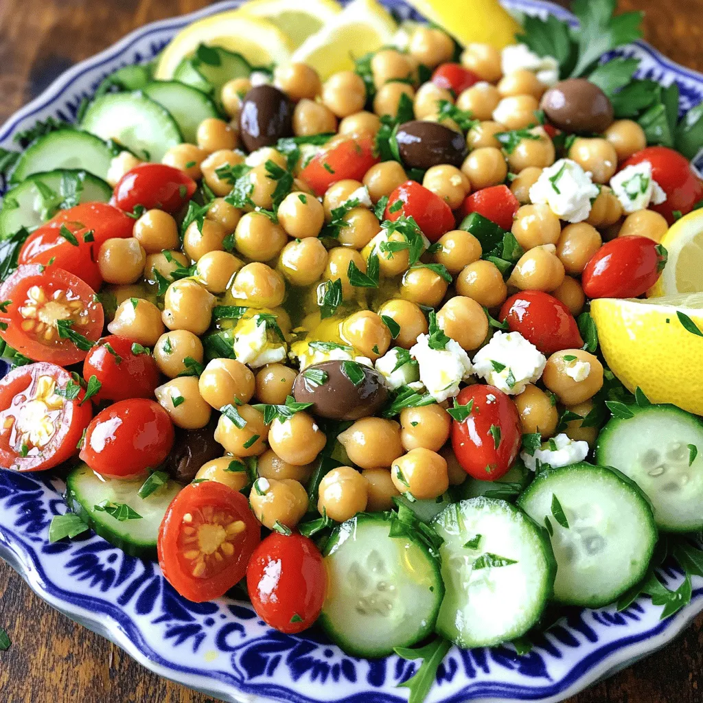 - 1 Dose (425 g) Kichererbsen, gründlich abgespült und abgetropft - 1 Salatgurke, in kleine Würfel geschnitten - 1 Tasse Kirschtomaten, halbiert - 1 rote Paprika, in kleine Würfel geschnitten - 1/4 rote Zwiebel, fein gehackt - 1/2 Tasse Kalamata-Oliven, entsteint und in Scheiben geschnitten - 1/4 Tasse frische Petersilie, gehackt - 1/4 Tasse Feta-Käse, zerbröselt (optional) Die Hauptzutaten in diesem Salat sind frisch und bunt. Kichererbsen bringen viel Protein und Ballaststoffe. Das Gemüse sorgt für Knackigkeit und Farbe. Feta und Oliven fügen einen salzigen Kick hinzu. - 3 Esslöffel Olivenöl - 2 Esslöffel Zitronensaft - 1 Teelöffel getrockneter Oregano - Salz und Pfeffer nach Geschmack Das Dressing ist einfach und frisch. Olivenöl und Zitronensaft geben einen tollen Geschmack. Oregano fügt eine mediterrane Note hinzu. Salz und Pfeffer runden alles ab. - Portionsgröße: für 4-6 Personen - Nährwertangaben: Etwa 150 Kalorien pro Portion, 7 g Eiweiß, 10 g Fett Der Salat ist leicht und nahrhaft. Er eignet sich perfekt für ein schnelles Mittagessen oder eine Beilage. Die Portionen reichen für eine kleine Gruppe. Wenn Sie mehr Leute haben, verdoppeln Sie einfach die Zutaten. Wenn Sie das vollständige Rezept möchten, schauen Sie sich das Rezept „Mediterrane Kichererbsensalat“ 🥗 an. Zuerst bereiten wir die Kichererbsen vor. Nehmen Sie eine Dose Kichererbsen, spülen Sie sie gut ab und lassen Sie sie abtropfen. Das macht sie frisch und lecker. Jetzt schneiden wir das Gemüse. Ich empfehle, eine Salatgurke in kleine Würfel zu schneiden. Halbiere die Kirschtomaten und würfle die rote Paprika. Hacken Sie auch die rote Zwiebel fein. Diese Schritte geben dem Salat eine schöne Textur und Farbe. Für das Dressing nehmen wir eine kleine Schüssel. Mischen Sie 3 Esslöffel Olivenöl mit 2 Esslöffeln Zitronensaft. Fügen Sie 1 Teelöffel getrockneten Oregano, Salz und Pfeffer hinzu. Rühren Sie alles gut um, bis es schön vermischt ist. Das Dressing bringt den Geschmack des Salats zur Geltung. Jetzt kommt der aufregende Teil! Nehmen Sie eine große Schüssel und fügen Sie die Kichererbsen, das geschnittene Gemüse und die Kalamata-Oliven hinzu. Gießen Sie das Dressing darüber und heben Sie alles vorsichtig um. So verteilt sich das Dressing gleichmäßig. Wenn Sie Feta-Käse mögen, streuen Sie ihn kurz vor dem Servieren über den Salat. Lassen Sie den Salat etwa 10 Minuten stehen, damit die Aromen gut durchziehen. Genießen Sie frischen Geschmack mit diesem mediterranen Kichererbsensalat! Schneide das Gemüse im Voraus. Du kannst die Gurke, Paprika und Zwiebel am Morgen vorbereiten. So sparst du Zeit beim Kochen. Das Gemüse bleibt frisch und knackig. Bereite alles in einer Schüssel vor. Wenn du bereit bist, mische alles zusammen. So hast du mehr Zeit, um deine Gäste zu genießen. Lass den Salat vor dem Servieren ziehen. Diese kurze Wartezeit macht einen großen Unterschied. Die Aromen verbinden sich und werden kräftiger. Du kannst den Salat sogar einige Stunden vorher zubereiten. Stelle ihn einfach in den Kühlschrank. So bleibt er frisch und kühl. Serviere den Salat mit frischem Brot oder Pita. Das passt gut und macht das Essen komplett. Du kannst auch einen leichten Wein dazu anbieten. Ein trockener Weißwein ergänzt die Aromen perfekt. Für eine gesunde Note, probiere sprudelndes Wasser mit Zitronenstücken. Das erfrischt und hebt die Stimmung. {{image_4}} Wenn Sie Feta-Käse nicht mögen oder vegan essen, gibt es gute Optionen. Sie können den Feta-Käse einfach weglassen. Stattdessen können Sie pflanzlichen Käse verwenden. Diese Alternativen bieten einen ähnlichen Geschmack und machen den Salat lecker. Viele vegane Käsesorten sind auf Mandel- oder Sojabasis. Probieren Sie diese aus und finden Sie Ihren Favoriten! Für mehr Geschmack und Textur können Sie zusätzliche Zutaten hinzufügen. Avocado ist eine großartige Wahl. Sie macht den Salat cremig und nährstoffreich. Quinoa ist ein weiterer toller Zusatz. Sie bringt Protein und Ballaststoffe. Auch andere Hülsenfrüchte wie schwarze Bohnen passen gut. Diese Zutaten machen den Salat noch gesünder und sättigender. Die Auswahl frischer Zutaten kann je nach Saison variieren. Im Frühling sind Spargel und Radieschen perfekt. Im Sommer können Sie Zucchini oder Paprika verwenden. Im Herbst sind Kürbis und Rote Beete eine gute Wahl. Im Winter können Sie nach Wurzelgemüse suchen. Diese saisonalen Zutaten bringen neue Aromen in Ihren Salat. Experimentieren Sie mit verschiedenen Kombinationen, um das Beste aus jeder Jahreszeit herauszuholen. Bewahre deinen Kichererbsensalat im Kühlschrank auf. Er bleibt frisch für bis zu drei Tage. Dies hilft, die Aromen gut zu halten. Stelle sicher, dass der Salat in einem luftdichten Behälter ist. So bleibt er knusprig und lecker. Nach drei Tagen kann der Geschmack nachlassen. Um deinen Kichererbsensalat für die Woche vorzubereiten, teile ihn in Portionen auf. Nutze kleine Behälter, um die Portionen zu lagern. So hast du immer einen gesunden Snack bereit. Du kannst beim Meal Prep auch verschiedene Variationen ausprobieren. Füge neue Zutaten hinzu oder mische verschiedene Dressings. Du kannst Kichererbsensalat einfrieren, doch achte auf ein paar Tipps. Lass das Dressing getrennt vom Salat. Das verhindert, dass der Salat matschig wird. Fülle den Salat in einen gefrierfesten Behälter. Achte darauf, Luft zu entfernen, um Gefrierbrand zu vermeiden. Beim Auftauen, lass ihn im Kühlschrank über Nacht. So bleibt der Geschmack frisch und lecker. Der Mediterrane Kichererbsensalat hält sich gut im Kühlschrank. Du kannst ihn bis zu drei Tage aufbewahren. Achte darauf, ihn in einem luftdichten Behälter zu lagern. So bleibt der Salat frisch und knackig. Wenn du ihn länger aufbewahrst, könnte das Gemüse weich werden. Ja, du kannst andere Bohnen verwenden. Weiße Bohnen oder schwarze Bohnen sind gute Alternativen. Diese Bohnen haben ähnliche Texturen und schmecken gut mit dem Dressing. Sie bieten auch eine andere Geschmacksnote. Experimentiere ruhig mit verschiedenen Bohnen, um neue Aromen zu entdecken. Ja, dieser Salat ist glutenfrei. Alle Zutaten wie Kichererbsen, Gemüse und Oliven sind von Natur aus glutenfrei. Achte jedoch darauf, dass das Olivenöl und der Feta-Käse keine glutenhaltigen Zusatzstoffe enthalten. So kannst du sicher sein, dass der Salat für alle geeignet ist. Das Rezept für den Mediterranen Kichererbsensalat stammt aus der reichen mediterranen Küche. Es vereint frische Zutaten und Aromen. Du findest das vollständige Rezept „Mediterrane Kichererbsensalat“ 🥗, um diesen köstlichen Salat selbst zuzubereiten. Zusammenfassend haben wir die besten Zutaten für einen mediterranen Kichererbsensalat betrachtet. Du hast gelernt, wie man ihn zubereitet, und viele Tipps für den perfekten Geschmack erhalten. Denk daran, dass du den Salat anpassen kannst, je nach Saison und Vorlieben. Probiere es aus und teile es mit Freunden oder Familie. So wird Essen zu einem guten Erlebnis. Viel Spaß beim Kochen und Genießen!