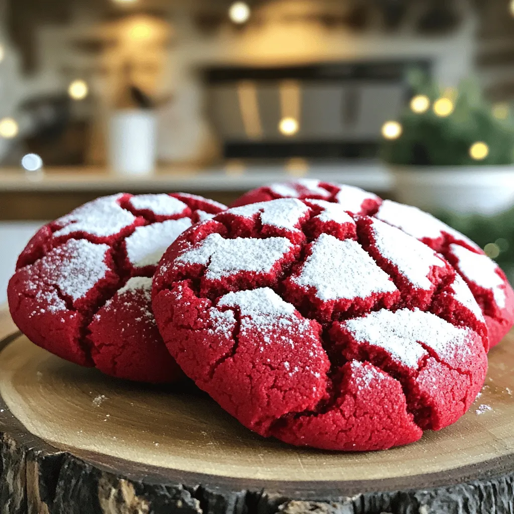 Um köstliche Rote Samt Crinkle Cookies zu backen, benötigen Sie folgende Hauptzutaten: - 1 ½ Tassen Allzweckmehl - 1 Esslöffel Kakaopulver - 1 Teelöffel Backpulver - ½ Teelöffel Natron - ¼ Teelöffel Salz - 1 Tasse Kristallzucker - ½ Tasse Pflanzenöl - 1 großes Ei - 1 Teelöffel Vanilleextrakt - 1 Esslöffel rote Lebensmittelfarbe - ¼ Tasse Puderzucker (zum Bestäuben) Diese Zutaten sorgen für den typischen Geschmack und die schöne Farbe. Das Mehl gibt Festigkeit, während Zucker für Süße sorgt. Die rote Lebensmittelfarbe verleiht den Keksen ihr auffälliges Aussehen. Falls Sie einige Zutaten nicht haben oder anpassen möchten, gibt es Alternativen: - Verwenden Sie statt Allzweckmehl eine glutenfreie Mischung. - Ersetzen Sie das Pflanzenöl durch geschmolzene Butter für mehr Geschmack. - Anstelle von Kakaopulver können Sie auch mehr Mehl verwenden, wenn Sie es weniger schokoladig mögen. - Für eine vegane Version ersetzen Sie das Ei durch ¼ Tasse Apfelmus oder eine Banane. Diese Anpassungen bieten Ihnen die Flexibilität, die Kekse nach Ihrem Geschmack zu gestalten. Wenn Sie spezielle diätetische Anforderungen haben, sind hier einige Vorschläge: - Glutenfrei: Nutzen Sie glutenfreies Mehl. - Zuckerfrei: Ersetzen Sie Kristallzucker durch einen Zuckerersatz, wie Erythrit oder Stevia. - Vegan: Verwenden Sie pflanzliche Alternativen für das Ei und Öl. Mit diesen Optionen können Sie die Rote Samt Crinkle Cookies genießen, ohne Ihre Diät zu brechen. Für das vollständige Rezept klicken Sie hier: [Full Recipe]. Zuerst heize deinen Ofen auf 175°C vor. Das sorgt dafür, dass die Kekse gleichmäßig backen. Lege ein Backblech mit Backpapier aus. So bleibt der Teig nicht kleben. Nimm eine mittelgroße Schüssel. Mische 1 ½ Tassen Allzweckmehl, 1 Esslöffel Kakaopulver, 1 Teelöffel Backpulver, ½ Teelöffel Natron und ¼ Teelöffel Salz darin. Rühre alles gut durch. Das hilft, die Zutaten gleichmäßig zu verteilen. Stelle die Mischung dann beiseite. In einer großen Schüssel gib 1 Tasse Kristallzucker und ½ Tasse Pflanzenöl. Vermenge beides mit einem Schneebesen oder Holzlöffel. Es sollte gut vermischt sein. Jetzt füge 1 großes Ei und 1 Teelöffel Vanilleextrakt hinzu. Rühre, bis die Mischung glatt ist. Dann kommt 1 Esslöffel rote Lebensmittelfarbe dazu. Rühre weiter, bis die Farbe gleichmäßig verteilt ist. Jetzt mische die trockenen Zutaten vorsichtig unter die nassen. Achte darauf, nicht zu übermixen. Der Teig sollte dick und klebrig sein. Stelle den Teig für etwa 30 Minuten in den Kühlschrank. Das macht ihn fester und einfacher zu verarbeiten. Nach dem Kühlen nimm mit einem Esslöffel Portionen des Teigs. Forme kleine Bälle daraus. Wälze jeden Ball großzügig im Puderzucker. Lege die Kekse mit einem Abstand von 5 cm auf das Backblech. Backe sie 10-12 Minuten. Die Ränder sollten fest und die Oberseiten leicht aufgebrochen sein. Lass die Kekse 5 Minuten auf dem Blech abkühlen. Danach kannst du sie auf ein Kuchengitter legen. Du findest das vollständige Rezept für Rote Samt Crinkle Cookies in der Rezeptliste. Um die perfekte Textur zu bekommen, muss der Teig richtig gemischt werden. Mischen Sie die trockenen Zutaten gut, bevor Sie sie zu den nassen Zutaten geben. Rühren Sie die trockenen Zutaten langsam ein. Achten Sie darauf, nicht zu viel zu rühren. Der Teig sollte dick und klebrig sein. Nach dem Mischen kühlen Sie den Teig für 30 Minuten. Dies hilft, die Keksform zu halten. Ein häufiger Fehler ist, den Teig zu übermixen. Das kann die Kekse hart machen. Ein weiterer Fehler ist, den Teig nicht genug zu kühlen. Wenn der Teig zu warm ist, laufen die Kekse auseinander. Achten Sie darauf, dass die Kekse genug Platz auf dem Blech haben. Wenn sie zu nah beieinander liegen, können sie zusammenkleben. Um das beste Ergebnis zu erzielen, heizen Sie den Ofen richtig vor. Stellen Sie sicher, dass er die richtige Temperatur hat, bevor Sie die Kekse backen. Nutzen Sie ein Backblech mit Backpapier. Das hilft, die Kekse nicht am Blech haften zu lassen. Überprüfen Sie die Kekse nach 10 Minuten. Sie sollten fest sein und kleine Risse zeigen. Lassen Sie sie nach dem Backen kurz auf dem Blech abkühlen, bevor Sie sie auf ein Gitter legen. {{image_4}} Eine tolle Idee ist es, weiße Schokoladenstückchen in den Teig zu geben. Diese süßen Stücke ergänzen den schokoladigen Geschmack und bringen eine cremige Note. Fügen Sie etwa ½ Tasse weiße Schokoladenstückchen hinzu, wenn Sie die trockenen und nassen Zutaten verbinden. Das sorgt für einen köstlichen Kontrast zur roten Farbe der Kekse. Für eine glutenfreie Variante können Sie das Allzweckmehl ersetzen. Verwenden Sie stattdessen eine glutenfreie Mehlmischung. Diese Mehlmischungen sind meist gut ausgeglichen und liefern das gleiche Ergebnis. Achten Sie darauf, dass das Backpulver auch glutenfrei ist. Die Kekse werden genauso lecker und bunt, nur ohne Gluten. Zusätzlich zu den klassischen Zutaten können Sie auch neue Geschmäcker ausprobieren. Fügen Sie Zimt oder Muskatnuss für eine würzige Note hinzu. Eine Prise Espresso-Pulver verstärkt den Schokoladengeschmack. Wenn Sie etwas Frisches mögen, probieren Sie Orangenschale oder Minze aus. Experimentieren macht Spaß und führt zu neuen, tollen Kreationen! Für das vollständige Rezept, besuchen Sie [Full Recipe]. Um die frische und den Geschmack der Kekse zu bewahren, lege sie in einen luftdichten Behälter. Du kannst sie auch zwischen Schichten von Backpapier legen, damit sie nicht aneinanderkleben. Lagere die Kekse bei Raumtemperatur. So bleiben sie weich und lecker. Vermeide direkte Sonneneinstrahlung und Feuchtigkeit, um die Kekse frisch zu halten. Rote Samt Crinkle Cookies halten sich bei richtiger Lagerung etwa eine Woche. Wenn du sie länger aufbewahren möchtest, friere sie ein. Stelle sicher, dass die Kekse vollständig abgekühlt sind. Lege sie dann in einen Gefrierbeutel oder einen luftdichten Behälter. So bleiben sie bis zu drei Monate frisch. Zum Auftauen lege sie einfach für einige Stunden bei Raumtemperatur. Um die Kekse aufzuwärmen, lege sie für etwa 5 Minuten in den Ofen bei 150°C. So bleiben sie weich und schokoladig. Serviere sie warm mit einem Glas Milch oder einer Tasse Kaffee. Du kannst auch etwas Puderzucker darüber streuen, um sie hübscher zu machen. Für die beste Erfahrung, genieße sie frisch aus dem Ofen! Um deinen Keksteig zu stabilisieren, kühle ihn vor dem Backen. Ein kalter Teig bleibt besser in Form. Du kannst ihn für 30 Minuten in den Kühlschrank stellen. So vermeiden wir, dass die Kekse zu flach werden. Du kannst auch mehr Mehl hinzufügen, aber sei vorsichtig. Zu viel Mehl macht die Kekse hart. Wenn deine Kekse nicht aufgebrochen sind, kann das an der Backzeit liegen. Backe sie etwas länger, bis die Ränder fest sind. Auch die Temperatur des Ofens spielt eine Rolle. Ein zu kühler Ofen lässt die Kekse nicht richtig aufgehen. Überprüfe auch, ob du die Zutaten gut gemischt hast. Die Kekse bleiben in einem luftdichten Behälter bis zu einer Woche frisch. Sie können auch eingefroren werden. Friere sie in einem Behälter ein, um sie länger zu halten. Zum Auftauen lasse sie einfach bei Raumtemperatur stehen. So bleiben sie weich und lecker. Ja, du kannst die rote Lebensmittelfarbe ersetzen. Verwende stattdessen Beetpulver oder Himbeersaft für eine natürliche Farbe. Beachte aber, dass der Geschmack leicht anders sein kann. Experimentiere mit Mengen, um die gewünschte Farbe und den Geschmack zu erzielen. Du kannst das vollständige Rezept für Rote Samt Crinkle Cookies in unserem Artikel finden. Dort stehen alle Schritte und Zutaten aufgelistet. So kannst du sie einfach und schnell nachbacken. Rote Samt Crinkle Cookies sind eine leckere Wahl für jeden Anlass. Wir besprachen die besten Zutaten, die für Geschmack sorgen. Du kannst sie auch anpassen, um verschiedenen Diäten gerecht zu werden. Die Schritt-für-Schritt-Anleitung zeigt dir genau, wie du sie backst. Tipps helfen dir, die perfekte Textur zu erzielen. Denke daran, deine Kekse richtig zu lagern, damit sie frisch bleiben. Probiere verschiedene Variationen aus, um deine eigenen Kreationen zu machen. Mit diesem Wissen backst du köstliche Kekse, die alle lieben werden.