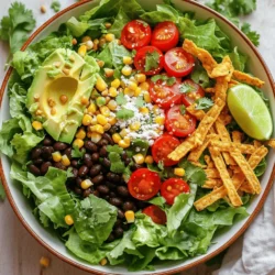 Für diesen köstlichen Salat benötigst du einige frische und gesunde Zutaten. Hier ist die Liste: - 1 große Kopf Römersalat, gehackt - 1 Tasse Kirschtomaten, halbiert - 1 Avocado, gewürfelt - 1 Tasse gekochte schwarze Bohnen, abgespült und abgetropft - 1/2 Tasse Maiskörner (frisch oder gefroren) - 1/4 Tasse Cotija-Käse, zerbröckelt - 1/4 Tasse geröstete Pepitas (Kürbiskerne) - 1/2 Tasse Tortillastreifen (gekauft oder selbstgemacht) - 1/4 Tasse Koriander, gehackt - Saft von 1 Limette - 3 Esslöffel Olivenöl - 1 Teelöffel gemahlener Kreuzkümmel - 1 Teelöffel Knoblauchpulver - Salz und Pfeffer nach Geschmack Diese Zutaten machen deinen Salat frisch und lecker. Jede Zutat bringt ihren eigenen Geschmack mit. Wenn du deinen Mexikanischen Caesar Salat machst, achte darauf, frische Zutaten zu wählen. Hier sind einige Tipps: - Wähle einen festen, knackigen Römersalat. Er sollte keine braunen Stellen haben. - Kirschtomaten sollten leuchtend rot und fest sein. Sie geben süße Aromen. - Die Avocado sollte leicht nachgeben, wenn du sie drückst, aber nicht matschig sein. - Wenn du schwarze Bohnen verwendest, wähle die besten. Sie sollten gut abgetropft und frisch sein. - Frischer Koriander gibt dem Salat einen tollen Geschmack. Achte darauf, dass die Blätter grün und frisch sind. Frische Zutaten machen den Unterschied. Sie sorgen für einen tollen Geschmack und eine schöne Präsentation. Es gibt viele Wege, um den Salat anzupassen. Hier sind einige Alternativen: - Statt Römersalat kannst du auch grünen Salat oder Spinat verwenden. - Anstelle von Kirschtomaten sind auch Paprika oder Gurken lecker. - Wenn du keine schwarzen Bohnen hast, probiere Kichererbsen oder Linsen. - Du kannst Cotija-Käse durch Feta-Käse ersetzen. Das gibt einen anderen Geschmack. - Wenn du keine Tortillastreifen hast, kannst du auch geröstete Chips verwenden. Mit diesen Alternativen kannst du deinen Salat nach deinem Geschmack gestalten. Sei kreativ und genieße das Kochen! Beginne mit der Auswahl frischer Zutaten. Ich benutze immer eine große Romaine-Salatkopf. Choppe ihn in kleine Stücke. Halbiere eine Tasse Kirschtomaten. Würfle eine Avocado und spüle eine Tasse schwarze Bohnen ab. Wenn du frischen Mais hast, verwende ihn. Ansonsten sind gefrorene Körner auch gut. Die Bohnen und der Mais geben dem Salat viel Geschmack und Textur. Für das Dressing nimm eine kleine Schüssel. Presse den Saft einer Limette hinein. Füge drei Esslöffel Olivenöl hinzu. Mische einen Teelöffel Kreuzkümmel und einen Teelöffel Knoblauchpulver dazu. Würze mit Salz und Pfeffer nach Geschmack. Verquirle alles gut. Das Dressing ist einfach und schnell gemacht. Es bringt die anderen Zutaten zum Strahlen. Nimm eine große Schüssel und gib den gehackten Romaine-Salat hinein. Füge die Kirschtomaten, Avocado, schwarzen Bohnen und den Mais hinzu. Gieße das Dressing über den Salat. Mische alles gut, damit der Salat gleichmäßig bedeckt ist. Jetzt kommt der Spaß! Streue zerbröckelten Cotija-Käse, geröstete Pepitas und Tortillastreifen oben drauf. Garnieren mit frischem Koriander macht das ganze Gericht lebendig. Serviere den Salat sofort für den besten Genuss! Um den Mexikanischen Caesar Salat perfekt zu machen, achte auf die frischen Zutaten. Frische Romaine ist wichtig. Sie gibt dem Salat Knackigkeit. Wähle reife Avocados für einen cremigen Geschmack. Auch die Tomaten müssen saftig und süß sein. Die richtige Balance der Aromen macht den Unterschied. Probiere, etwas mehr Limettensaft hinzuzufügen, wenn du es säuerlicher magst. Die Kombination aus cremiger Avocado und knackigen Tortilla-Streifen sorgt für tolle Texturen. Der Cotija-Käse bringt einen salzigen Kick. Die gerösteten Pepitas fügen einen nussigen Geschmack hinzu. Auch das Dressing ist wichtig. Es sollte gut gewürzt sein, aber nicht überwältigend. Achte darauf, dass der Geschmack frisch und leicht bleibt. Experimentiere mit den Gewürzen, um deine perfekte Mischung zu finden. Die Tortilla-Streifen sind einfach zuzubereiten. Du kannst sie selbst machen oder kaufen. Für hausgemachte Streifen, schneide Tortillas in Streifen und backe sie. Backe sie bei 180 Grad Celsius für 10-15 Minuten. So werden sie knusprig und goldbraun. Du kannst auch Öl hinzufügen, um den Geschmack zu verbessern. Achte darauf, die Streifen gleichmäßig zu backen, damit sie überall gleich knusprig sind. {{image_2}} Mexikanischer Caesar Salat ist einfach anpassbar. Du kannst ihn vegetarisch oder vegan machen. Für eine vegetarische Version lasse den Cotija-Käse weg oder ersetze ihn durch einen anderen Käse. Für die vegane Option nutze pflanzliche Käsealternativen. Du kannst auch mehr Bohnen oder Avocado hinzufügen, um den Salat nahrhaft zu machen. Um mehr Protein hinzuzufügen, probiere gebratene Hähnchenbrust oder Garnelen. Diese passen gut zu den frischen Zutaten. Du kannst auch gegrillten Tofu oder Kichererbsen verwenden, um den Salat zu bereichern. Wenn du Bohnen magst, füge mehr schwarze Bohnen hinzu, um den Eiweißgehalt zu steigern. Experimentiere mit verschiedenen Dressings. Eine Chipotle-Limetten-Vinaigrette bringt einen rauchigen Geschmack. Du kannst auch Avocado-Dressing verwenden, um die Cremigkeit zu erhöhen. Bei den Toppings sind geröstete Zwiebeln oder Jalapeños eine tolle Ergänzung. Diese geben dem Salat eine spannende Note und mehr Geschmack. Der Mexikanische Caesar Salat schmeckt frisch am besten. Lagere ihn in einem luftdichten Behälter. Stelle sicher, dass du ihn im Kühlschrank aufbewahrst. So bleibt der Salat knackig und lecker. Vermeide es, das Dressing zu früh hinzuzufügen. Das Dressing macht die Blätter weich. Bewahre das Dressing separat auf und mische es kurz vor dem Servieren. Hast du Zutaten übrig? Lagere sie in separaten Behältern. Die restlichen Avocado und Tomaten bleiben frisch, wenn du sie abdeckst. Du kannst die Bohnen und den Mais auch zusammen aufbewahren. Cotija-Käse und Pepitas sollten in einem luftdichten Behälter bleiben. So bleibt der Geschmack erhalten und sie werden nicht matschig. Die Zutaten haben unterschiedliche Haltbarkeiten. Frischer Salat hält etwa 2-3 Tage. Avocados können schneller braun werden. Verwende sie in den nächsten 1-2 Tagen. Gekochte Bohnen und Mais bleiben 3-5 Tage frisch. Du kannst Reste in anderen Gerichten verwenden. Mische sie in Tacos oder Quinoa-Salate. So schaffst du neue, leckere Mahlzeiten! Der Hauptunterschied liegt in den Zutaten und Aromen. Der klassische Caesar Salat verwendet Romana-Lettuce, Croutons und Parmesan. Der Mexikanische Caesar Salat fügt Avocado, schwarze Bohnen und Cotija-Käse hinzu. Diese Zutaten bringen mehr Geschmack und Textur. Zudem wird der Dressing oft mit Limettensaft und Kümmel gewürzt. Diese Zutaten geben dem Salat einen frischen, würzigen Kick. Um den Salat für eine Party anzupassen, verdopple einfach die Zutaten. Nutze eine große Schüssel, um alles zu mischen. Du kannst auch einzelne Portionen in Gläsern anrichten. Das sieht toll aus und ist einfach für die Gäste. Füge mehr Tortilla-Streifen und frische Kräuter hinzu, um den Salat noch bunter zu machen. Ja, der Mexikanische Caesar Salat ist gesund. Er enthält viele frische Zutaten wie Salat, Avocado und Tomaten. Diese liefern Vitamine und Mineralstoffe. Schwarze Bohnen fügen Ballaststoffe und Proteine hinzu. Die verwendeten Zutaten sind nahrhaft und unterstützen eine ausgewogene Ernährung. Achte jedoch auf die Menge des Dressings, um Kalorien zu kontrollieren. Der Mexikanische Caesar Salat verbindet frische Zutaten und tolle Aromen. Wir haben die besten Zutaten ausgewählt und viele Tipps gegeben. Du kannst nach Belieben variieren und gesunde Optionen wählen. Achte auf die richtige Lagerung, damit du Reste optimal nutzen kannst. Ein kreativer Salat macht jede Mahlzeit besser. Experimentiere mit neuen Zutaten und genieße die Vielfalt!