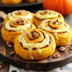 Für diese leckeren Zimtschnecken brauchst du einige Hauptzutaten. Hier ist die Liste: - 3 Tassen Weizenmehl - 1/4 Tasse Zucker - 1/2 Teelöffel Salz - 1 Päckchen (2 1/4 Teelöffel) Trockenhefe - 1/2 Tasse Milch, erwärmt - 1/4 Tasse ungesalzene Butter, braune Butter - 1 großes Ei - 1 Tasse Kürbispüree Diese Zutaten bilden die Basis für den Teig und helfen dir, die perfekte Konsistenz zu erreichen. Die Gewürze geben den Zimtschnecken ihren besonderen Geschmack. Du benötigst: - 1 Esslöffel gemahlenen Zimt - 1/2 Teelöffel gemahlenen Muskat - 1/4 Teelöffel gemahlenen Piment - 1/2 Tasse braunen Zucker - 1/2 Tasse gehackte Pekannüsse oder Walnüsse (optional) Die Kombination dieser Gewürze sorgt für ein warmes, einladendes Aroma. Für die Zubereitung dieser Zimtschnecken benötigst du einige Küchenhelfer: - Große Rührschüssel - Kleine Schüssel für die Hefe - Nudelholz - Backblech oder Auflaufform - Tuch zum Abdecken des Teigs Mit diesen Werkzeugen kannst du die Zimtschnecken einfach und schnell zubereiten. Zuerst lösen Sie die Hefe in der warmen Milch auf. Lassen Sie die Mischung etwa fünf Minuten stehen, bis sie schaumig ist. In einer großen Schüssel vermengen Sie das Mehl, den Zucker und das Salz gut. In einer separaten Schüssel mischen Sie die braune Butter, das Kürbispüree und das Ei. Fügen Sie dann die schaumige Hefemischung hinzu. Gießen Sie die feuchten Zutaten in die trockenen Zutaten und rühren Sie, bis ein Teig entsteht. Wenn der Teig zu klebrig ist, fügen Sie etwas mehr Mehl hinzu. Kneten Sie den Teig auf einer leicht bemehlten Fläche. Arbeiten Sie etwa fünf bis sieben Minuten, bis der Teig glatt und elastisch ist. Legen Sie den Teig in eine gefettete Schüssel und decken Sie ihn mit einem Tuch ab. Lassen Sie ihn an einem warmen Ort etwa eine Stunde gehen, bis er sich verdoppelt hat. In einer Schüssel kombinieren Sie den braunen Zucker, den weißen Zucker, Zimt, Muskatnuss, Allgewürz und die Nüsse, falls Sie welche verwenden. Diese Mischung verleiht den Zimtschnecken einen tollen Geschmack. Wenn der Teig aufgegangen ist, drücken Sie ihn leicht zusammen und rollen ihn auf einer bemehlten Fläche zu einem Rechteck von etwa 30 x 45 cm aus. Verteilen Sie etwa zwei Esslöffel geschmolzene braune Butter gleichmäßig über den Teig. Streuen Sie dann die Füllung darauf. Achten Sie darauf, dass die Füllung gleichmäßig verteilt ist, um jeden Bissen köstlich zu machen. Rollen Sie den Teig von der langen Seite her fest auf und schneiden Sie ihn in 12 gleich große Stücke. Legen Sie die Zimtschnecken in eine gefettete Backform. Decken Sie sie ab und lassen Sie sie weitere 30 Minuten gehen. Heizen Sie den Ofen auf 175 °C vor. Backen Sie die Zimtschnecken etwa 25 bis 30 Minuten, bis sie goldbraun sind. Während die Zimtschnecken abkühlen, bereiten Sie das Frosting vor. Mischen Sie weiche Frischkäse, Puderzucker und Ahornsirup in einer Schüssel, bis die Mischung glatt ist. Geben Sie das Frosting großzügig über die warmen Zimtschnecken. Um die perfekten Zimtschnecken zu machen, achte auf die richtige Teigkonsistenz. Der Teig sollte weich, aber nicht klebrig sein. Wenn er zu klebrig ist, füge mehr Mehl hinzu, bis er sich leicht kneten lässt. Lass den Teig ausreichend aufgehen. Dabei verdoppelt er sein Volumen. Dies sorgt für luftige Zimtschnecken. Braune Butter bringt einen nussigen Geschmack in die Zimtschnecken. Um sie herzustellen, schmelze die Butter in einem kleinen Topf bei mittlerer Hitze. Rühre sie oft um, bis sie goldbraun wird und nussig duftet. Achte darauf, dass sie nicht verbrennt. Diese Butter kannst du sowohl im Teig als auch für die Füllung verwenden. Kürbispüree gibt den Zimtschnecken eine feuchte und weiche Textur. Du kannst frisches oder aus der Dose verwenden. Wenn du frisches Kürbispüree machst, gare den Kürbis zuerst, püriere ihn und lass ihn abkühlen. Das Püree sorgt für einen tollen Geschmack und ist wichtig für die Konsistenz der Zimtschnecken. {{image_2}} Nüsse bringen einen tollen Crunch zu deinen Zimtschnecken. Ich empfehle, gehackte Pekannüsse oder Walnüsse hinzuzufügen. Mische sie mit dem braunen Zucker und den Gewürzen für die Füllung. So erhältst du einen nussigen Geschmack, der gut mit Kürbis harmoniert. Du kannst die Nüsse auch rösten, um ihren Geschmack zu intensivieren. Das sorgt für noch mehr Aroma. Wenn du etwas Neues ausprobieren möchtest, denke an verschiedene Füllungen. Du kannst Schokolade, Cranberries oder sogar Äpfel verwenden. Schokolade fügt eine süße, dekadente Note hinzu. Äpfel bringen Frische und eine fruchtige Tiefe. Mische die Alternativen einfach mit dem Zucker und den Gewürzen. Sei kreativ, und finde deine Lieblingskombination! Für eine vegane Version kannst du die Milch durch Pflanzenmilch ersetzen. Verwende auch pflanzliche Butter und lasse das Ei weg. Der Teig wird trotzdem schön und fluffig. Für glutenfreie Zimtschnecken nutze glutenfreies Mehl. Achte darauf, dass die anderen Zutaten ebenfalls glutenfrei sind. So kannst du diese Leckereien mit allen teilen! Um die Zimtschnecken frisch zu halten, lege sie in einen luftdichten Behälter. Du kannst auch Frischhaltefolie verwenden. Stelle sicher, dass die Zimtschnecken gut abgekühlt sind, bevor du sie verpackst. So bleibt ihre weiche Textur erhalten. Lagere sie bei Raumtemperatur für bis zu drei Tage. Wenn du die Zimtschnecken aufwärmen möchtest, benutze die Mikrowelle oder den Ofen. In der Mikrowelle erwärmst du sie für 10-15 Sekunden. Im Ofen heizt du ihn auf 175°C vor und backst die Zimtschnecken für etwa 5-10 Minuten. Dies gibt ihnen wieder ihre warme, frische Konsistenz. Zimtschnecken halten sich gut, wenn sie richtig gelagert werden. Bei Raumtemperatur bleiben sie bis zu drei Tage frisch. Im Kühlschrank sind sie eine Woche haltbar. Wenn du die Zimtschnecken länger aufbewahren möchtest, friere sie ein. In einem Gefrierbeutel oder Behälter bleiben sie bis zu drei Monate frisch. Achte darauf, sie gut zu verpacken, damit sie keine Frostschäden bekommen. Um die besten Zimtschnecken zu machen, benutze frische Zutaten. Achte darauf, die Hefe gut zu aktivieren. Lass den Teig an einem warmen Ort gut aufgehen. Knete den Teig gut, bis er glatt ist. Fülle die Zimtschnecken mit einer Mischung aus braunem Zucker und Gewürzen. Das sorgt für einen tollen Geschmack. Backe sie, bis sie goldbraun sind. Lass sie kurz abkühlen, bevor du die Glasur hinzufügst. Ja, du kannst frisches Kürbispüree verwenden. Achte darauf, dass das Püree gut püriert und nicht zu wässrig ist. Es sollte einen vollen, süßen Geschmack haben. Koche den Kürbis, bis er weich ist, und püriere ihn. Das gibt deinen Zimtschnecken eine frische Note und einen tollen Geschmack. Die Zimtschnecken halten sich gut. Du kannst sie in einem luftdichten Behälter aufbewahren. So bleiben sie bis zu drei Tage frisch. Wenn du sie länger aufbewahren möchtest, friere sie ein. Wickel sie gut ein, damit sie nicht austrocknen. Zum Aufwärmen lege sie kurz in die Mikrowelle oder backe sie im Ofen. So schmecken sie fast wie frisch gebacken! Zimtschnecken sind ein köstliches und vielseitiges Backwerk. Wir haben die wichtigsten Zutaten und die Schritt-für-Schritt-Anleitung besprochen. Tipps wie die Nutzung von brauner Butter helfen, den Geschmack zu verbessern. Auch Variationen, wie nussige Ergänzungen oder vegane Optionen, erweitern die Möglichkeiten. Schließlich ist es wichtig, wie man Zimtschnecken lagert und aufwärmt. Wenn du diese einfachen Schritte befolgst, wirst du immer perfekte Zimtschnecken zaubern.