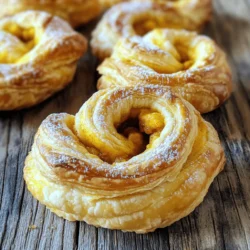 Um köstliche Pumpkin Pie Twists zu machen, brauchen wir folgende Zutaten: - 1 Paket Blätterteig (2 Blätter, aufgetaut) - 1 Tasse Kürbispüree - 1/2 Tasse brauner Zucker - 1 Teelöffel Zimt - 1/2 Teelöffel Muskatnuss - 1/4 Teelöffel Ingwer - 1/4 Teelöffel Nelken - 1 Esslöffel Vanilleextrakt - 1 Ei (für die Eiwäsche) - 1 Esslöffel Milch (für die Eiwäsche) - Puderzucker (zum Bestäuben, optional) Die Wahl der richtigen Zutaten macht einen großen Unterschied. Verwende frisches Kürbispüree, um den besten Geschmack zu erzielen. Du kannst auch Kürbis aus der Dose verwenden, aber achte darauf, dass es reines Kürbispüree ist. Brauner Zucker gibt den Twists eine schöne Süße und Tiefe. Achte darauf, dass der Zucker klumpenfrei ist. Gewürze wie Zimt und Muskatnuss sollten frisch sein. Das sorgt für ein intensives Aroma. Wenn du Blätterteig kaufst, wähle hochwertige Marken. Achte darauf, dass der Teig gut gekühlt ist. Das sorgt dafür, dass der Teig beim Backen schön aufgeht. Für die Eiwäsche ist es wichtig, frische Eier zu verwenden. Dadurch wird die Oberfläche goldbraun und glänzend. Wenn du Puderzucker verwenden möchtest, wähle eine feine Sorte, um eine gleichmäßige Bestäubung zu erreichen. Mit diesen Zutaten und Tipps bereitest du die besten Pumpkin Pie Twists zu! Zuerst heizt du deinen Ofen auf 200°C vor. Das sorgt dafür, dass die Twists gleichmäßig garen. Während der Ofen heizt, nimmst du die Blätterteigplatten. Lege sie auf eine leicht bemehlte Fläche. Rolle jede Platte sanft aus, um Falten zu glätten. So wird der Teig gleichmäßiger. Jetzt machst du die Füllung. In einer großen Schüssel kombiniere den Kürbis, den braunen Zucker, Zimt, Muskatnuss, Ingwer, Nelken und Vanilleextrakt. Rühre alles gut um, bis es eine glatte Mischung gibt. Diese Füllung ist der Schlüssel zu deinem Geschmack. Sie vereint all die warmen Gewürze, die wir lieben. Schneide jede ausgerollte Teigplatte in drei gleich große Streifen. Nimm einen Streifen und löffle etwa einen Esslöffel der Kürbisfüllung auf eine Seite. Achte darauf, genug Platz an den Rändern zu lassen. Klappe die andere Seite des Streifens über die Füllung. Drücke die Ränder gut zusammen, damit nichts herausläuft. Jetzt drehst du jeden Streifen sanft, um eine schöne Spiralform zu schaffen. Lege sie auf ein mit Backpapier ausgelegtes Blech. In einer kleinen Schüssel schlägst du das Ei mit der Milch. Dies wird dein Eierwaschmittel. Bestreiche die Oberseite jeder gedrehten Paste damit. Das gibt eine schöne goldene Farbe beim Backen. Schiebe die Twists in den heißen Ofen und backe sie 15 bis 20 Minuten lang, bis sie goldbraun sind. Lass sie etwas abkühlen und genieße dann deine leckeren Pumpkin Pie Twists! Um die besten Pumpkin Pie Twists zu machen, achte auf die Füllung. Verwende frisches Kürbispüree für den besten Geschmack. Du kannst auch Dosenpüree nutzen, aber achte auf die Qualität. Mische die Gewürze gut, um ein gleichmäßiges Aroma zu erreichen. Wenn du die Teigstreifen drehst, sei sanft. So behält der Teig seine Form und wird schön knusprig. Kaufe frischen Blätterteig im Kühlregal deines Supermarktes. Achte darauf, dass er gut verpackt ist. Lagere ihn im Kühlschrank, bis du bereit bist, ihn zu verwenden. Wenn du den Teig länger aufbewahren möchtest, friere ihn ein. So bleibt er frisch und kannst ihn später verwenden. Lass ihn vor der Nutzung vollständig auftauen. Ein häufiger Fehler ist, den Teig zu dick auszurollen. Halte ihn dünn, damit die Twists gut aufgehen. Achte darauf, die Ränder gut zu versiegeln. Wenn die Füllung herausläuft, kann das die Textur ruinieren. Überprüfe die Backzeit; jeder Ofen kann anders sein. Wenn sie goldbraun sind, sind sie fertig. Lass die Twists nach dem Backen kurz abkühlen, bevor du sie servierst. {{image_2}} Ich liebe es, mit verschiedenen Geschmäckern zu spielen. Schokoladenstückchen sind eine tolle Ergänzung. Sie schmelzen beim Backen und fügen einen süßen Biss hinzu. Nüsse wie Walnüsse oder Pekannüsse geben einen schönen Crunch. Hacke sie grob und mische sie in die Füllung. Dies macht die Pumpkin Pie Twists noch interessanter. Wenn du eine vegane Version machen möchtest, ersetze das Ei mit einer pflanzlichen Alternative. Du kannst Leinsamen oder einen Esslöffel Apfelmus verwenden. Für glutenfreie Twists wähle glutenfreies Blätterteig. Achte darauf, dass die anderen Zutaten ebenfalls glutenfrei sind. So können alle die Leckerei genießen. Karamellsoße ist eine köstliche Ergänzung. Du kannst einen Teelöffel in die Füllung geben oder die fertigen Twists damit beträufeln. Cranberries bringen eine fruchtige Note und eine schöne Farbe. Füge getrocknete Cranberries zur Füllung hinzu, um eine frische Überraschung zu bieten. Diese Kombinationen machen deine Pumpkin Pie Twists einzigartig und besonders. Um deine Pumpkin Pie Twists frisch zu halten, lege sie in einen luftdichten Behälter. Die Twists können bei Raumtemperatur für bis zu zwei Tage aufbewahrt werden. Wenn du sie länger lagern möchtest, bewahre sie im Kühlschrank auf. So bleiben sie bis zu einer Woche frisch. Achte darauf, die Twists nicht übereinander zu stapeln, um ein Zerdrücken zu vermeiden. Wenn du deine Pumpkin Pie Twists aufwärmen möchtest, benutze die Mikrowelle oder den Ofen. In der Mikrowelle erwärmst du sie für 10-15 Sekunden. Überprüfe, ob sie warm sind. Im Ofen erhitzt du sie bei 350°F (175°C) für etwa 5-10 Minuten. So bleiben sie knusprig und lecker. Im Kühlschrank halten sich die Pumpkin Pie Twists bis zu einer Woche. Für längere Lagerung kannst du sie einfrieren. Wickel sie gut in Plastikfolie und lege sie in einen Gefrierbeutel. Im Gefrierfach bleiben sie bis zu drei Monate frisch. Zum Auftauen lass sie über Nacht im Kühlschrank oder erwärme sie direkt im Ofen. Pumpkin Pie Twists sind leckere Snacks aus Blätterteig. Sie sind gefüllt mit einer süßen Kürbisfüllung. Diese Füllung enthält Kürbispüree, braunen Zucker und Gewürze. Die Twists sind einfach zu machen und perfekt für den Herbst. Ja, du kannst die Füllung im Voraus machen. Mische einfach das Kürbispüree, den braunen Zucker und die Gewürze. Bewahre die Füllung in einem luftdichten Behälter im Kühlschrank auf. So bleibt sie frisch für bis zu drei Tage. Das spart Zeit, wenn du deine Twists backen möchtest. Serviere die Pumpkin Pie Twists warm. Du kannst sie mit Puderzucker bestäuben, um sie süßer zu machen. Diese Leckerei passt gut zu einer Tasse Kaffee oder Tee. Sie sind auch ein toller Snack für Feste oder Familienfeiern. Die Pumpkin Pie Twists sind einfach zuzubereiten. Wir haben die besten Zutaten ausgewählt und Tipps zur Zubereitung gegeben. Variationen bieten spannenden Genuss für jeden Bedarf. Richtige Lagerung sichert die Frische, während unsere FAQs Antworten auf häufige Fragen liefern. Denke daran, kreativ zu sein und die Rezepte anzupassen. So wird jedes Stück ein Genuss. Viel Spaß beim Ausprobieren!