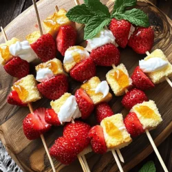 - 1 Pfund frische Erdbeeren, entkelcht - 1 Tasse Biskuitkuchen, in 2,5 cm große Würfel geschnitten - 1 Tasse Schlagsahne (fertig gekauft oder hausgemacht) Die Hauptzutaten machen den Kern der Erdbeer-Shortcake-Kabobs aus. Die frischen Erdbeeren sind saftig und süß. Sie bringen viel Geschmack in jedes Bissen. Der Biskuitkuchen ist leicht und fluffig. Er ergänzt die Erdbeeren perfekt. Schlagsahne macht das Ganze cremig und lecker. - 2 Esslöffel Honig (optional) - 1 Teelöffel Vanilleextrakt - Frische Minzblätter zur Dekoration (optional) Zusätzliche Zutaten verbessern den Geschmack. Der Honig fügt etwas Süße hinzu. Vanilleextrakt bringt einen warmen, vollen Geschmack. Minzblätter sind eine schöne Dekoration. Sie geben auch einen frischen Kick. - Spieße (6 Zoll oder 8 Zoll) - Grill oder Grillpfanne Für die Zubereitung brauchen Sie Spieße. Diese helfen, die Kabobs zu formen. Ein Grill oder eine Grillpfanne ist nötig, wenn Sie die Kabobs grillen möchten. Es gibt einen tollen Geschmack, wenn die Erdbeeren leicht karamellisiert sind. Wenn nicht, können Sie die Kabobs auch frisch servieren. Erdbeeren vorbereiten Zuerst wasche die Erdbeeren gut. Entferne die grünen Blätter. Achte darauf, dass die Früchte frisch sind. Sie sollten fest und saftig sein. Biskuitkuchen schneiden Nehme den Biskuitkuchen. Schneide ihn in 2,5 cm große Würfel. So passen sie gut auf die Spieße. Schlagsahne zubereiten In einer kleinen Schüssel mische die Schlagsahne mit Honig und Vanilleextrakt. Rühre alles gut durch. So erhältst du eine leckere Sauce für die Kabobs. Anordnung der Zutaten auf den Spießen Nehme einen Spieß. Stecke zuerst eine Erdbeere darauf. Danach füge einen Würfel Biskuitkuchen hinzu. Wiederhole das Muster. Stecke eine weitere Erdbeere darauf. Lass an beiden Enden Platz für eine einfache Handhabung. Grillanleitung für die Kabobs Heize den Grill auf mittlerer Hitze vor. Lege die Spieße vorsichtig auf den Grill. Gare sie für 2-3 Minuten auf jeder Seite. Die Erdbeeren sollten leicht karamellisiert sein. Kühltipps für die Servierung Wenn du nicht grillen willst, stelle die Kabobs in den Kühlschrank. Lass sie dort für etwa 30 Minuten. So sind sie schön kühl und frisch, wenn du sie servierst. - Wählen Sie frische Sahne mit mindestens 30% Fett. Diese Sahne schlägt besser. - Kühlen Sie die Schüssel und den Schneebesen vor. So bleibt die Sahne fest. - Beginnen Sie mit niedriger Geschwindigkeit und steigern Sie dann die Geschwindigkeit. - Fügen Sie den Honig und Vanilleextrakt hinzu, wenn die Sahne fast steif ist. - Nutzen Sie verschiedene Früchte wie Himbeeren, Heidelbeeren oder Pfirsiche. - Für Abwechslung können Sie auch Biskuitkuchen mit Schokolade verwenden. - Experimentieren Sie mit verschiedenen Texturen, um Spaß zu haben. - Frische Minzblätter sorgen für einen schönen Kontrast und Frische. - Servieren Sie die Kabobs auf einer bunten Platte für mehr Farbe. - Verwenden Sie essbare Blüten, um die Kabobs noch schöner zu machen. {{image_4}} Schokoladensauce macht alles besser! Wenn Sie einen süßen Kick wollen, fügen Sie etwas Schokoladensauce hinzu. Diese Sauce passt gut zu Erdbeeren und Biskuitkuchen. Sie können auch einen Schokoladenbiskuit verwenden. So wird der Geschmack noch schokoladiger. Diese Kombination bringt Freude bei jedem Biss! Wer pflanzlich essen möchte, hat viele Optionen. Verwenden Sie pflanzliche Sahne anstelle von normaler Sahne. Diese sorgt für einen cremigen Geschmack. Für den Biskuitkuchen wählen Sie eine vegane Variante. So bleiben alle Zutaten rein pflanzlich. Diese Anpassungen machen die Kabobs für alle geeignet. Die besten Beeren kommen mit den Jahreszeiten. Im Sommer können Sie andere Beeren wie Himbeeren oder Blaubeeren verwenden. Diese frischen Früchte bieten neue Geschmäcker. Im Herbst können Sie die Kabobs mit Zimt oder Muskatnuss würzen. Diese Gewürze bringen Wärme und Geschmack in die Kabobs. Experimentieren Sie mit verschiedenen Beeren und Gewürzen für neuen Genuss! - Lagern Sie die Kabobs in einem luftdichten Behälter. - Sie bleiben bis zu zwei Tage frisch im Kühlschrank. - Sie können die Kabobs einen Tag im Voraus machen. - Für längere Haltbarkeit frieren Sie die Kabobs ein. - Wickeln Sie sie in Frischhaltefolie oder legen Sie sie in einen Behälter. - Lassen Sie die gefrorenen Kabobs im Kühlschrank auftauen. - Servieren Sie sie kalt oder leicht erwärmt auf dem Grill. - Garnieren Sie mit frischen Minzblättern vor dem Servieren. Die Erdbeer-Shortcake-Kabobs ergeben sechs Portionen. Jede Portion ist ein Genuss. Diese kleinen Leckereien sind perfekt für eine kleine Runde oder eine große Feier. Sie sind leicht und frisch. Ideal für den Sommer oder besondere Anlässe. Jede Portion hat etwa 150 Kalorien, was sie zu einem leichten Snack macht. Ja, Sie können die Kabobs im Voraus zubereiten. Stellen Sie sie einfach zusammen und kühlen Sie sie. So bleiben die Kabobs frisch und lecker. Sie können sie bis zu zwei Stunden im Kühlschrank lagern. Vermeiden Sie es, sie zu lange zu lagern, da die Erdbeeren weich werden können. Sie können viele andere Früchte verwenden. Heidelbeeren, Himbeeren und Pfirsiche passen gut. Auch Bananen sind eine tolle Wahl. Experimentieren Sie mit verschiedenen Früchten. Das macht die Kabobs bunt und spannend. Mischen Sie die Früchte für einen bunten Spieß! Erdbeer-Shortcake-Kabobs sind einfach und lecker. Wir haben die wichtigsten Zutaten wie Erdbeeren, Biskuitkuchen und Schlagsahne besprochen. Die Schritt-für-Schritt-Anleitung hilft dir, sie richtig zuzubereiten. Tipps wie die perfekte Schlagsahne und kreative Variationen machen das Rezept spannend. Egal, ob für eine Feier oder einen Snack, diese Kabobs bringen Freude. Mit den richtigen Lagerungstipps bleiben sie frisch und köstlich. Probiere sie aus und genieße jede bunte Biss!