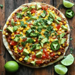 Um eine leckere mexikanische Pizza zu machen, brauchst du einige wichtige Zutaten. Diese bringen den tollen Geschmack, den wir lieben. Hier sind die Hauptbestandteile: - 1 vorgefertigter Pizzateig oder 1 Vollkorn-Tortilla (30 cm) - 1 Tasse nachgemachte Bohnen - 1 Tasse geröstetes Hähnchen (optional) - 1 Tasse Mais (aus der Dose oder gefroren) - 1 Tasse gewürfelte Tomaten - 1/2 Tasse geschnittene schwarze Oliven - 1 Jalapeño, in Scheiben (optional) - 1 1/2 Tassen geriebene mexikanische Käsemischung - 2 Teelöffel Taco-Gewürz Diese Zutaten sind die Basis für deinen Pizzagenuss. Sie bieten dir eine Mischung aus Texturen und Geschmäckern. Für mehr Geschmack und Vielfalt kannst du einige optionale Zutaten hinzufügen. Diese sind nicht nötig, aber sie machen die Pizza noch besser: - 1 Avocado, gewürfelt - 1/4 Tasse frischer Koriander, gehackt - 1 Limette, in Keile geschnitten - Salsa zum Beträufeln - Sauerrahm als Topping (optional) Die optionalen Zutaten bringen Frische und eine schöne Farbe. Sie machen die Pizza wirklich besonders. Dieses Rezept reicht für vier Portionen. Es ist ideal für ein schnelles Abendessen oder einen Snack. Hier sind einige Ernährungsinfos, die du beachten kannst: - Zubereitungszeit: 10 Minuten - Gesamtzeit: 35 Minuten Mit diesen Zutaten kannst du eine köstliche mexikanische Pizza zubereiten, die deine Familie lieben wird. Sie ist einfach und macht viel Spaß beim Kochen. Zuerst musst du den Ofen auf 200°C vorheizen. Wenn du Pizzateig verwendest, rolle ihn auf einer bemehlten Fläche aus. Du brauchst die Fläche, um die Pizza schön zu formen. Ein Tortilla funktioniert auch gut. Lege sie einfach auf ein Backblech, das mit Backpapier ausgelegt ist. Jetzt kommt der spaßige Teil: die Schichtung! Verteile die refried beans gleichmäßig auf dem Teig. Lass einen kleinen Rand frei. Streue die Taco-Gewürze über die Bohnen. Das gibt der Pizza einen tollen Geschmack. Wenn du Hähnchen verwenden möchtest, lege es jetzt darauf. Dann kommt die Mais, gefolgte von den gewürfelten Tomaten, schwarzen Oliven und Jalapeños. Zum Schluss streue die mexikanische Käsemischung großzügig oben drauf. Jetzt ist es Zeit, die Pizza zu backen! Stelle das Blech in den vorgeheizten Ofen. Backe die Pizza für 15 bis 20 Minuten. Achte darauf, dass der Käse blubbert und die Ränder goldbraun sind. Nachdem du die Pizza aus dem Ofen genommen hast, lass sie ein paar Minuten abkühlen. Toppe sie mit gewürfeltem Avocado und frischem Koriander. Serviere sie mit Limettenstücken und einem Schuss Salsa. Wenn du magst, füge etwas Sauerrahm hinzu. Um die beste mexikanische Pizza zu backen, ist die Temperatur wichtig. Heize deinen Ofen immer auf 200 °C vor. Das sorgt dafür, dass der Teig gleichmäßig backt. Wenn du eine Pizza mit Tortilla machst, backe sie direkt auf dem Blech. Das gibt eine knusprige Basis. Ein matschiger Boden kann frustrierend sein. Um das zu vermeiden, streiche die Bohnen gleichmäßig auf die Basis. Lass einen kleinen Rand frei. Wenn du viele feuchte Zutaten nutzt, wie Tomaten oder Jalapeños, lege sie leicht schräg auf die Pizza. Das hilft, überschüssige Feuchtigkeit abzuleiten. Du kannst die Schärfe deiner Pizza einfach anpassen. Möchtest du es schärfer? Füge mehr Jalapeños hinzu oder verwende scharfe Salsa. Für eine mildere Version, lass die Jalapeños weg und nutze süße Paprika. Experimentiere mit der Menge des Taco-Gewürzes, um den Geschmack zu ändern. {{image_2}} Eine vegetarische mexikanische Pizza ist einfach und lecker. Sie können die Hähnchenbrust weglassen. Ersetzen Sie das Fleisch durch mehr Gemüse. Zum Beispiel, verwenden Sie Paprika, Zucchini oder Spinat. Diese Zutaten fügen Farbe und Geschmack hinzu. Die Bohnen sind eine tolle Proteinquelle. Verwenden Sie auch mehr Käse für einen cremigen Genuss. Für eine Meeresfrüchte-Pizza ist Garnelen eine gute Wahl. Fügen Sie sie nach den Bohnen hinzu. Sie können auch Muscheln oder Tintenfisch verwenden. Diese Meeresfrüchte bringen einen frischen Geschmack mit. Achten Sie darauf, sie gut zu würzen. Verwenden Sie Limettensaft und frische Kräuter, um den Geschmack zu heben. Käse macht die mexikanische Pizza besonders. Sie können verschiedene Käsesorten ausprobieren. Cheddar, Gouda oder sogar Feta sind großartige Optionen. Jeder Käse bringt seinen eigenen Geschmack mit. Mischen Sie verschiedene Käsesorten für mehr Tiefe. Das Ergebnis ist eine schmelzende, köstliche Pizza, die jeden begeistert. Um die Reste deiner mexikanischen Pizza frisch zu halten, lege sie in einen luftdichten Behälter. Du solltest die Pizza innerhalb von drei Tagen essen. Wenn du sie aufbewahrst, stelle sicher, dass die Reste auf Raumtemperatur abgekühlt sind, bevor du sie in den Kühlschrank stellst. So bleibt der Geschmack erhalten. Um deine mexikanische Pizza aufzuwärmen, heize den Ofen auf 350°F (175°C) vor. Lege die Pizza auf ein Backblech und backe sie für etwa 10 Minuten. So wird der Boden knusprig und der Käse schmilzt wieder gut. Alternativ kannst du eine Pfanne verwenden. Erhitze sie bei mittlerer Hitze und lege die Pizza hinein. Decke die Pfanne ab, um den Käse schneller schmelzen zu lassen. Wenn du deine mexikanische Pizza für später aufbewahren möchtest, kannst du sie einfrieren. Lass die Pizza ganz abkühlen und schneide sie in Stücke. Wickele jedes Stück in Frischhaltefolie und lege sie in einen Gefrierbeutel. So bleibt sie bis zu zwei Monate frisch. Zum Auftauen lege die Pizza über Nacht in den Kühlschrank oder erwärme sie direkt aus dem Gefrierfach im Ofen. Um die beste mexikanische Pizza zu machen, nutze frische Zutaten. Beginne mit einem guten Teig oder einer Tortilla. Verteile eine Schicht Refried Beans gleichmäßig. Füge Taco-Gewürz hinzu, um den Geschmack zu verstärken. Schichte das Gemüse und das Fleisch, wenn du es magst. Toppe alles mit viel Käse. Backe die Pizza bei 200 Grad Celsius. Warte, bis der Käse blubbert und die Ränder goldbraun sind. Lass die Pizza kurz abkühlen. Dann garnierst du sie mit Avocado und Koriander. Ja, du kannst selbstgemachten Pizzateig verwenden. Er gibt der Pizza eine frische Note. Stelle sicher, dass der Teig gut aufgegangen ist. Rolle ihn auf einer bemehlten Fläche aus. Schneide ihn in die gewünschte Größe. Wenn du einen Tortillastil magst, benutze eine große Tortilla. Beide Optionen passen gut zu den mexikanischen Aromen. Für mexikanische Pizza sind viele Beilagen toll. Hier sind einige Ideen: - Avocado, gewürfelt - Frischer Koriander, gehackt - Limettenstücke zum Pressen - Salsa zum Drizzeln - Sauerrahm für extra Cremigkeit - Jalapeños für den Schärfegenuss Diese Beilagen verbessern den Geschmack und machen das Essen noch mehr Spaß! Wir haben die wichtigsten Zutaten für mexikanische Pizza durchgesehen. Sie lernen, wie man den Teig vorbereitet und die Beläge schichtet. Außerdem gab es viele nützliche Tipps, um die perfekte Pizza zu backen. Denken Sie daran, auch die Variationen und Aufbewahrungsoptionen zu beachten. So genießen Sie jede Portion maximal. Machen Sie sich bereit, Ihre Freunde und Familie mit leckerer mexikanischer Pizza zu beeindrucken!