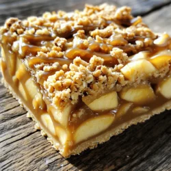 Für die Caramel Apple Pie Bars brauchst du einige einfache Zutaten. Hier ist die Liste: - 2 Tassen Allzweckmehl - 1 Tasse Haferflocken - 1 Teelöffel Backpulver - 1/2 Teelöffel Natron - 1/4 Teelöffel Salz - 3/4 Tasse ungesalzene Butter, weich - 1/2 Tasse brauner Zucker, gepackt - 1/2 Tasse weißer Zucker - 1 großes Ei - 1 Teelöffel Vanilleextrakt - 3 große Äpfel, geschält, entkernt und gewürfelt (Granny Smith oder Honeycrisp sind ideal) - 1 Teelöffel gemahlener Zimt - 1/4 Teelöffel Muskatnuss - 1 Tasse Karamellsauce (selbstgemacht oder gekauft) - Optional: Gehackte Nüsse (z.B. Pekannüsse oder Walnüsse) für das Topping Diese Zutaten sind leicht zu finden und machen das Rezept einfach und lecker. Wenn du keine bestimmten Zutaten hast, gibt es Alternativen. Zum Beispiel: - Du kannst die Allzweckmehl durch Vollkornmehl ersetzen. - Haferflocken kannst du auch durch gemahlene Mandeln ersetzen. - Wenn du keinen braunen Zucker hast, verwende mehr weißen Zucker. - Du kannst auch Apfelmus anstelle von Butter verwenden, um die Bars fettärmer zu machen. Diese Substitutionen helfen, die Bars nach deinem Geschmack zu gestalten. Um diese Bars zu backen, benötigst du einige Küchengeräte: - Eine große Rührschüssel - Eine kleine Schüssel für die Äpfel - Ein Handmixer oder eine Rührmaschine - Eine 9x13 Zoll Backform - Backpapier (optional für einfaches Entnehmen) - Ein Messer und ein Schneidebrett zum Schneiden der Äpfel Mit diesen Geräten und Utensilien bist du bereit, die Caramel Apple Pie Bars zuzubereiten. Zuerst heizen wir den Ofen auf 175 °C vor. Das sorgt für eine gleichmäßige Backtemperatur. Nimm eine 9x13 Zoll große Auflaufform und fette sie leicht ein oder lege sie mit Backpapier aus. So kannst du die Bars später einfach herausnehmen. Jetzt ist es Zeit, die trockenen Zutaten vorzubereiten. In einer großen Schüssel vermischst du das Mehl, die Haferflocken, das Backpulver, das Natron und das Salz. Das gibt der Kruste den besten Geschmack. In einer anderen Schüssel cremst du die weiche Butter mit dem braunen und dem weißen Zucker. Das dauert etwa 2-3 Minuten. Es soll leicht und fluffig sein. Dann füge das Ei und den Vanilleextrakt hinzu und vermische alles gut. Jetzt kommt die trockene Mischung dazu. Mische sie, bis alles gut verbunden ist. Bewahre etwa 1 Tasse von diesem Teig für den Belag auf. Drücke den restlichen Teig in die Auflaufform, um die Kruste zu bilden. Backe die Kruste für 10 Minuten. Das gibt ihr eine schöne goldene Farbe. Während die Kruste backt, schneide die Äpfel in kleine Stücke. Vermische die Äpfel mit dem Zimt und dem Muskatnuss in einer Schüssel. Wenn die Kruste fertig ist, nimm sie aus dem Ofen. Verteile die Äpfel gleichmäßig über die Kruste. Träufle die Karamellsauce darüber, sodass alles gut bedeckt ist. Jetzt nimmst du den aufbewahrten Teig und krümelst ihn über die Äpfel und die Karamellsauce. Wenn du magst, kannst du auch gehackte Nüsse darauf streuen. Setze die Form zurück in den Ofen und backe alles für weitere 25-30 Minuten. Wenn die Oberseite goldbraun ist und die Füllung blubbert, sind die Bars fertig. Lass sie in der Form vollständig abkühlen, bevor du sie in Stücke schneidest. Um die perfekte Karamellschicht zu erzielen, verwenden Sie hochwertige Karamellsauce. Sie können sie selbst machen oder im Laden kaufen. Wenn Sie selbst machen, kochen Sie Zucker, Butter und Sahne zusammen. Rühren Sie gut und lassen Sie es leicht abkühlen, bevor Sie es über die Äpfel gießen. Verteilen Sie das Karamell gleichmäßig, um sicherzustellen, dass jeder Bissen süß ist. Ein häufiger Fehler ist, die Äpfel nicht richtig vorzubereiten. Stellen Sie sicher, dass Sie die Äpfel schälen, entkernen und in kleine Stücke schneiden. So kochen sie gleichmäßig und behalten ihren Geschmack. Ein weiterer Fehler ist, die Bars nicht lange genug zu backen. Achten Sie darauf, dass die Oberseite goldbraun ist und die Füllung blubbert. Dies zeigt, dass alles perfekt gekocht ist. Die ideale Textur der Bars ist weich, aber nicht matschig. Die Kruste sollte knusprig sein, während die Füllung saftig bleibt. Wenn Sie möchten, dass die Bars fester sind, lassen Sie sie nach dem Backen länger abkühlen. Dies hilft, die Struktur zu festigen. Für zusätzlichen Crunch können Sie gehackte Nüsse oben drauf streuen, bevor Sie die Bars backen. {{image_2}} Eine großartige Art, diese Bars zu verändern, ist die Wahl des Obstes. Äpfel sind klassisch, aber du kannst auch andere Früchte nutzen. Birnen passen gut zu Karamell. Sie bringen eine süße und saftige Note. Du kannst auch Kirschen oder Pfirsiche verwenden. Diese Früchte geben den Bars eine frische und fruchtige Note. Wenn du mehr Vielfalt möchtest, mische verschiedene Obstsorten. Das macht die Bars spannend und lecker! Wenn du glutenfreie Bars machen möchtest, ersetze das Mehl durch eine glutenfreie Mischung. Achte darauf, dass alle anderen Zutaten auch glutenfrei sind. Für vegane Optionen, nutze pflanzliche Butter und einen Leinsamen-Ei-Ersatz. Mische einen Esslöffel Leinsamen mit drei Esslöffeln Wasser. Lass es fünf Minuten stehen, bis es gelartig wird. So kannst du die Bars ohne Eier und Milchprodukte genießen. Diese Alternativen sind einfach und machen die Bars für alle geeignet. Toppings können deine Caramel Apple Pie Bars aufpeppen. Karamellsoße ist ein Muss, aber du kannst auch Schokolade oder Nüsse hinzufügen. Gehackte Walnüsse oder Pekannüsse sorgen für einen tollen Crunch. Du kannst auch eine Prise Meersalz oben drauf geben. Das bringt die Süße des Karamells hervor. Ein Klecks Schlagsahne oder eine Kugel Eis macht die Bars noch besser. Probiere verschiedene Kombinationen aus, um deinen perfekten Snack zu finden! Um die Caramel Apple Pie Bars frisch zu halten, bewahre sie in einem luftdichten Behälter auf. Lege ein Blatt Backpapier zwischen die Schichten, damit sie nicht zusammenkleben. So bleiben die Bars weich und lecker. Lagere sie bei Raumtemperatur für bis zu drei Tage. Wenn du sie länger aufbewahren möchtest, lege sie in den Kühlschrank. Achte auf den Geruch. Wenn die Bars schlecht riechen, ist es Zeit, sie wegzuwerfen. Auch eine trockene oder brüchige Textur ist ein Zeichen, dass sie nicht mehr frisch sind. Wenn du Schimmel oder Verfärbungen siehst, sind sie nicht mehr genießbar. Das Einfrieren ist eine gute Option. Schneide die Bars in Portionen und lege sie in einen luftdichten Gefrierbeutel. Du kannst auch Backpapier dazwischenlegen, um das Ankleben zu verhindern. So bleiben die Bars bis zu drei Monate frisch. Zum Auftauen, lasse sie einfach bei Raumtemperatur stehen oder erwärme sie kurz in der Mikrowelle. Ja, du kannst die Zutaten anpassen. Zum Beispiel kannst du andere Obstsorten verwenden. Birnen oder Pfirsiche sind ebenfalls lecker. Du kannst auch die Nüsse weglassen oder sie durch Mandeln ersetzen. Wenn du eine glutenfreie Option möchtest, nutze glutenfreies Mehl. Es ist wichtig, dass du die Hauptzutaten beibehältst, damit die Bars gut gelingen. Die Bars sind bei Raumtemperatur etwa 3 bis 4 Tage haltbar. Du solltest sie in einem luftdichten Behälter aufbewahren. Wenn du sie länger aufbewahren möchtest, lege sie in den Kühlschrank. Dort bleiben sie bis zu einer Woche frisch. Achte darauf, dass sie gut abgedeckt sind, damit sie nicht austrocknen. Ja, das kannst du! Du kannst die Füllung aus Äpfeln, Zimt und Muskatnuss einen Tag vorher zubereiten. Lagere die Mischung in einem luftdichten Behälter im Kühlschrank. So sparst du Zeit, wenn du die Bars backen möchtest. Achte darauf, die Füllung vor dem Gebrauch gut zu vermischen, da sie etwas Saft verlieren kann. In diesem Blogbeitrag haben wir alles über Caramel Apple Pie Bars besprochen. Wir haben die Hauptzutaten und Alternativen durchleuchtet sowie das richtige Küchenequipment genannt. Ich habe dir eine Schritt-für-Schritt-Anleitung gegeben, um diese köstlichen Bars leicht zu machen. Tipps zeigen dir, wie man die perfekte Karamellschicht erhält und häufige Fehler vermeidet. Variationen sorgen dafür, dass du kreativ sein kannst. Die besten Lagerungsmethoden helfen, die Frische zu erhalten. Probiere es aus und genieße diese süße Leckerei!